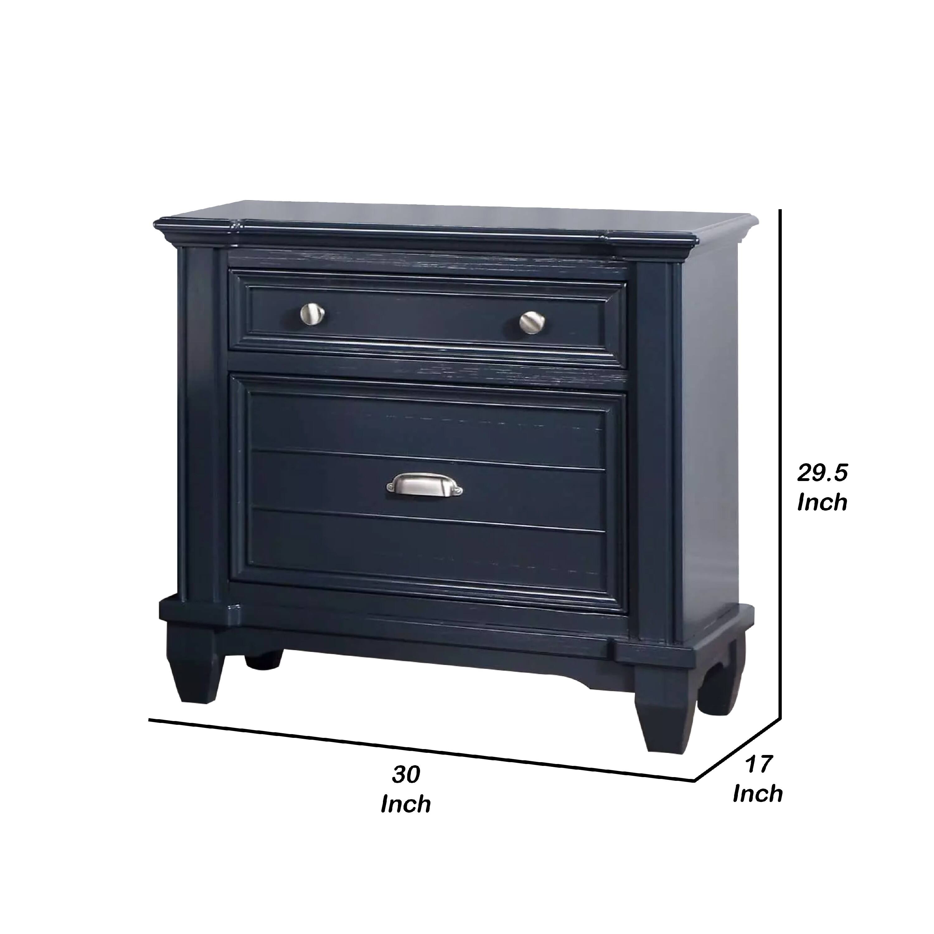 The dimensions of the nightstand are:

- Width: 30 inches
- Height: 29.5 inches
- Depth: 17 inches