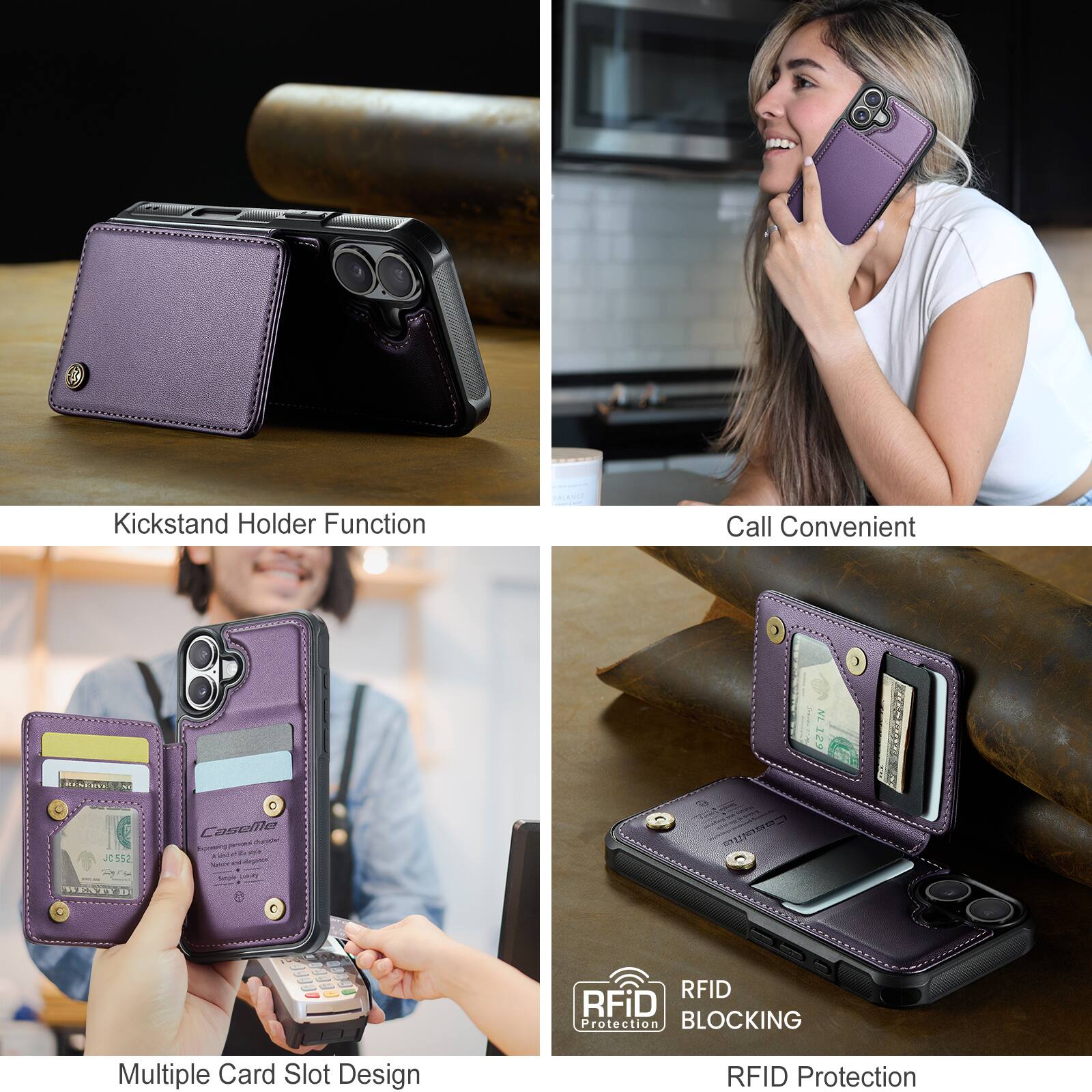Kickstand Holder Function  
Call Convenient  
Multiple Card Slot Design  
RFID Protection