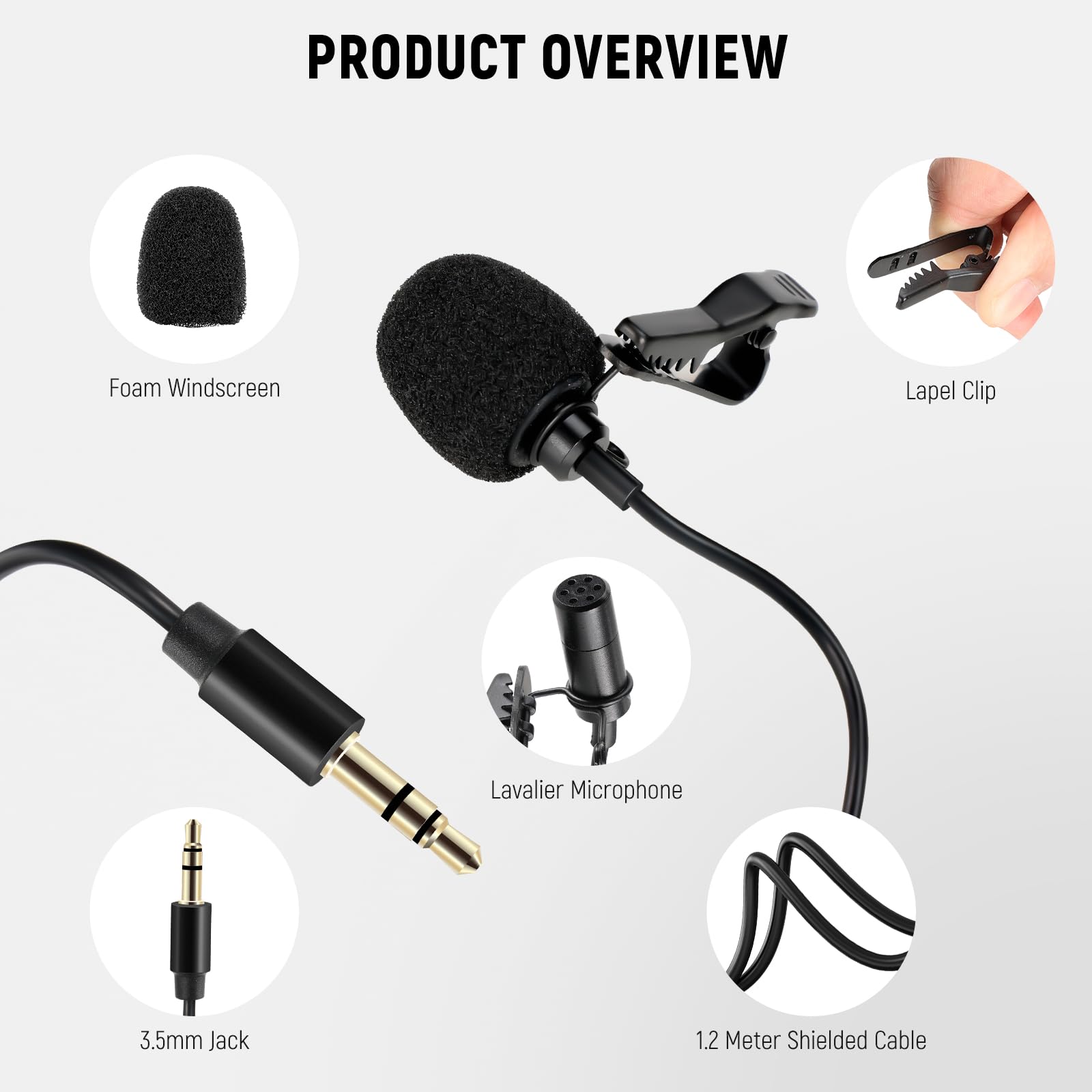 Neewer 2 Pack Lavalier Lapel Microphone Wired Omnidirectional Mic