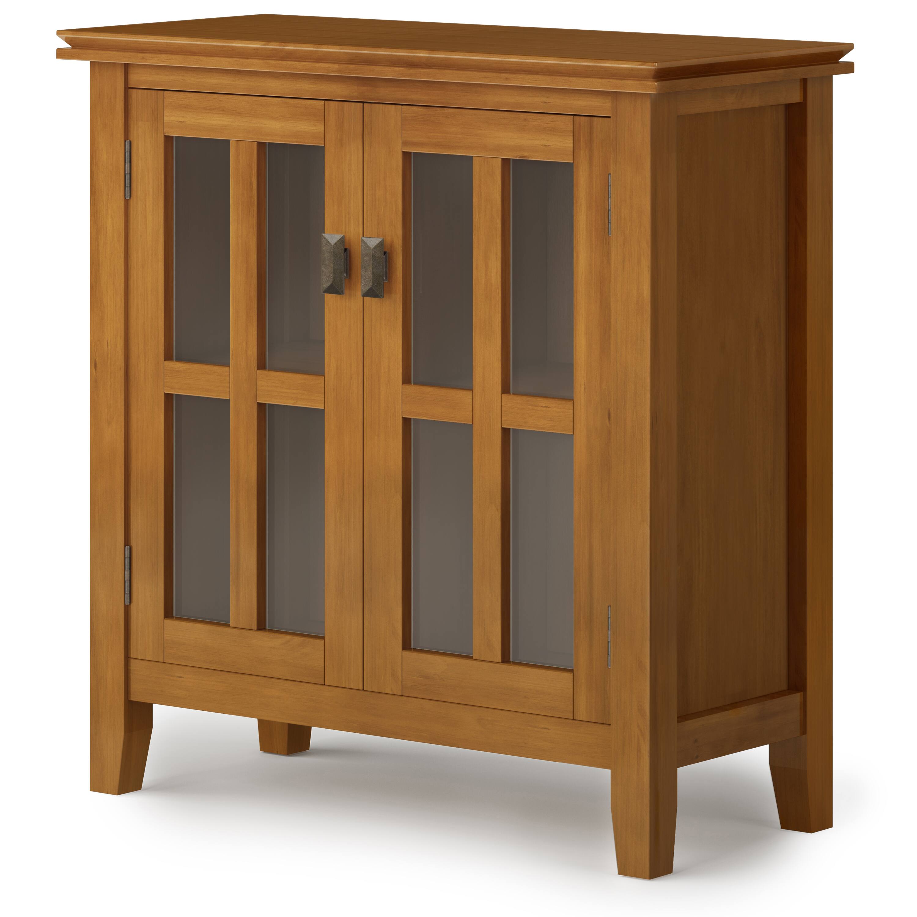 Angle. Simpli Home - Artisan Low Storage Cabinet - Honey Brown.