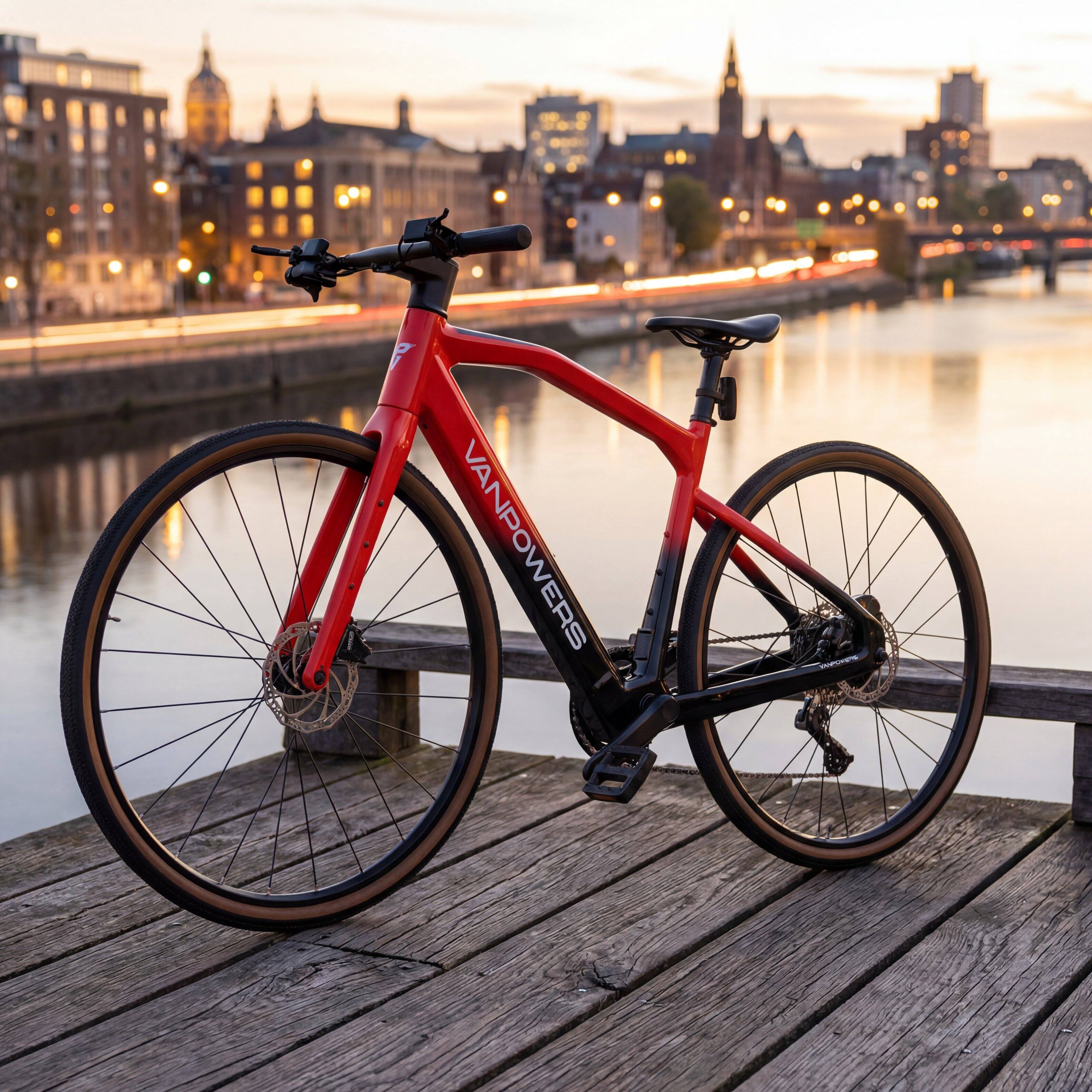 Alt View 1. Vanpowers - UrbanCross Pro Lightweight  350W Hub-Motor Gravel E-Bike-L Size - Lava Red and Coke Black.