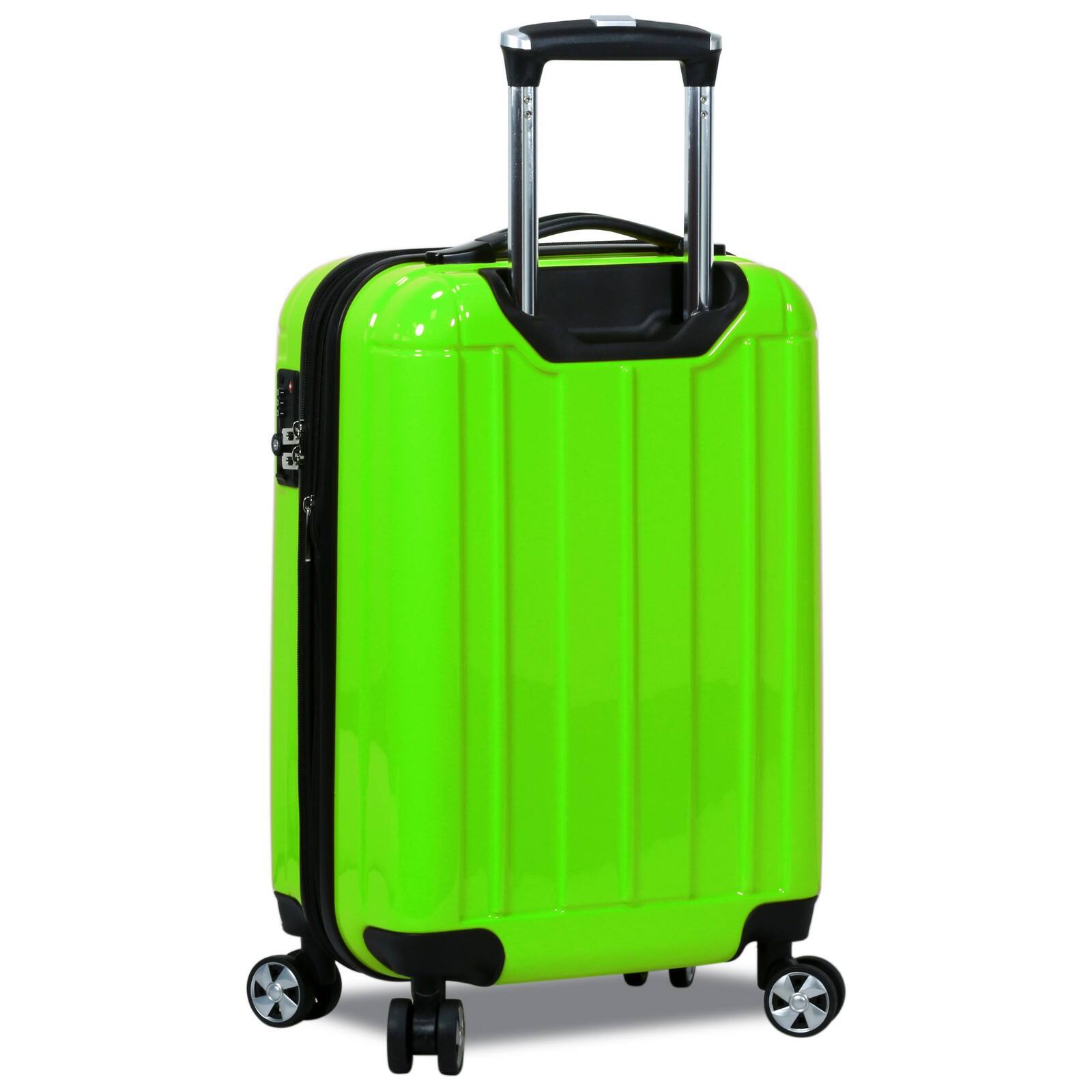 Back. World Traveler - Contour 20-Inch Carry-On Lightweight Polycarbonate Hardside Expandable Spinner Luggage with TSA Lock - Apple Green.
