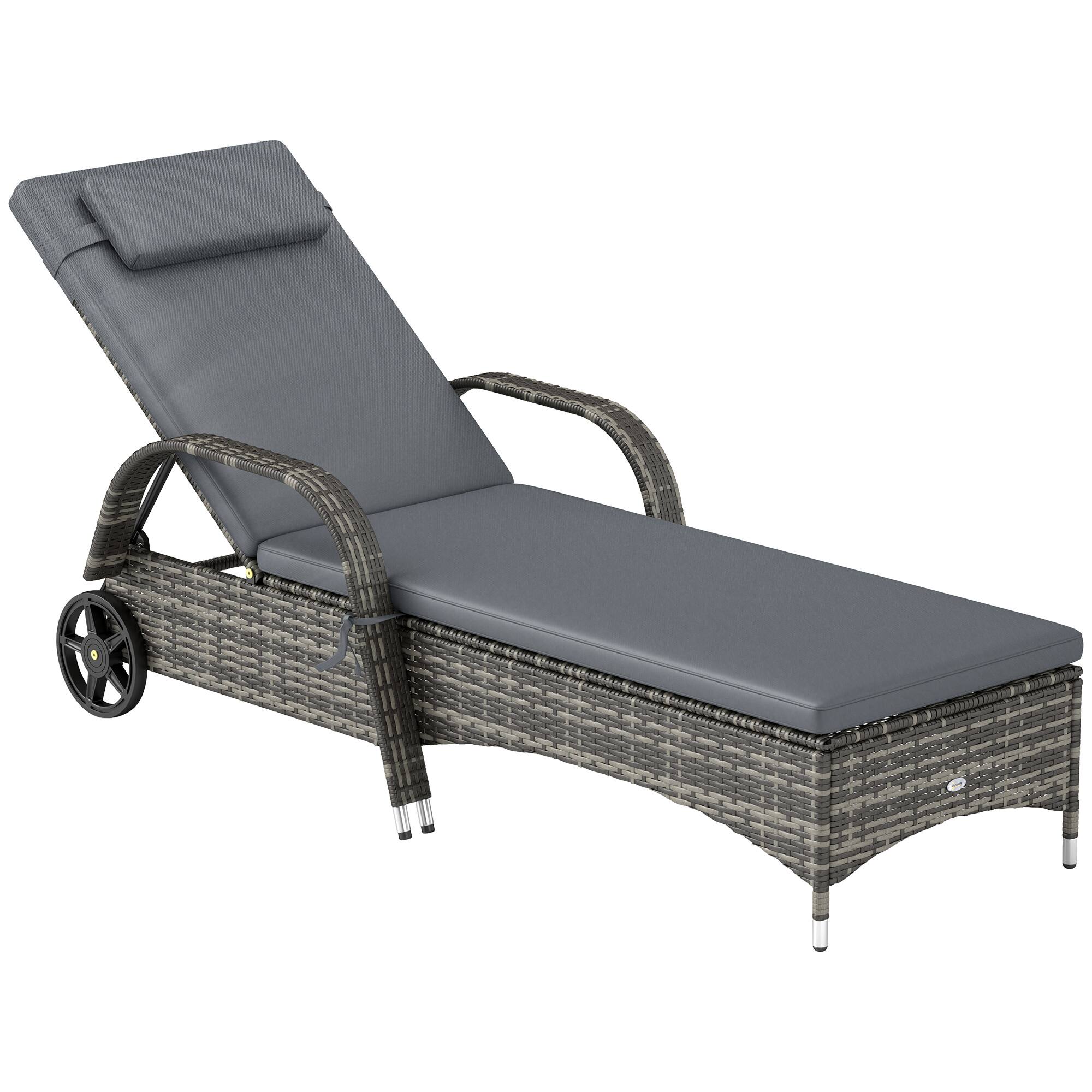 Outsunny - Wicker Outdoor Chaise Lounge, 5-Level Adjustable Backrest PE Rattan Pool Lounge Chair with Wheels, Cushion & Headrest - Mixed Gray and Gray price history on PriceWatchPro