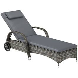 Outsunny - Wicker Outdoor Chaise Lounge, 5-Level Adjustable Backrest PE Rattan Pool Lounge Chair with Wheels, Cushion & Headrest - Mixed Gray and Gray