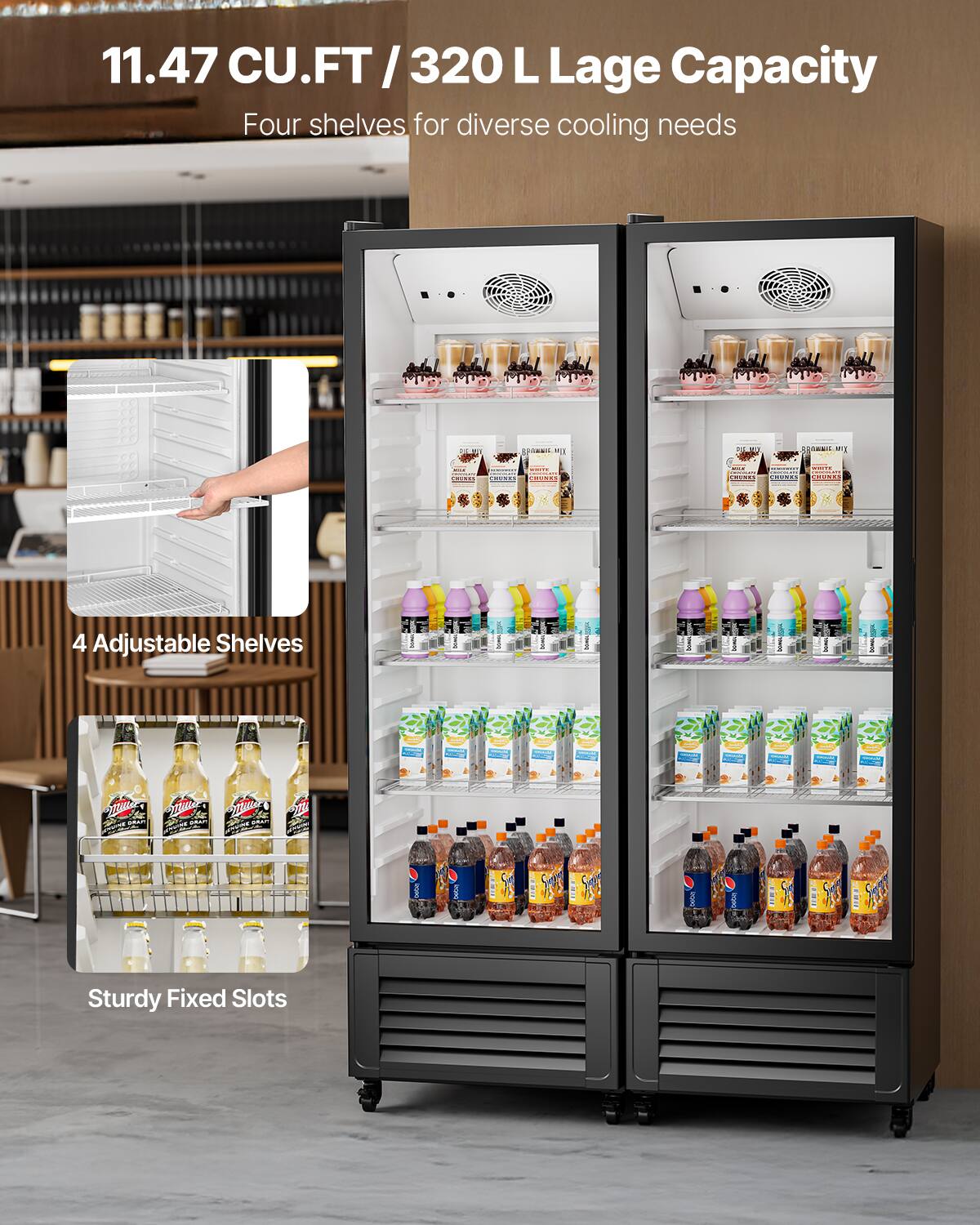 11.47 CU.FT / 320 L Lage Capacity Four shelves for diverse cooling needs
4 Adjustable Shelves
Sturdy Fixed Slots