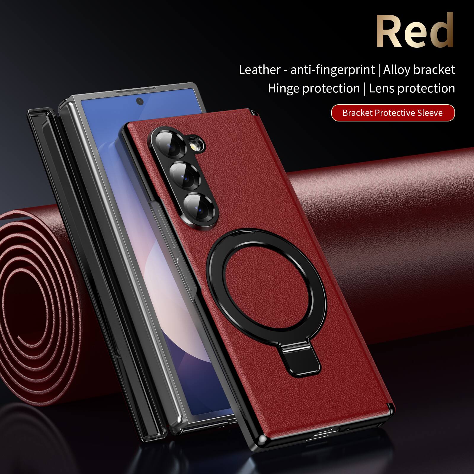 Red Leather - anti-fingerprint | Alloy bracket Hinge protection | Lens protection
Bracket Protective Sleeve