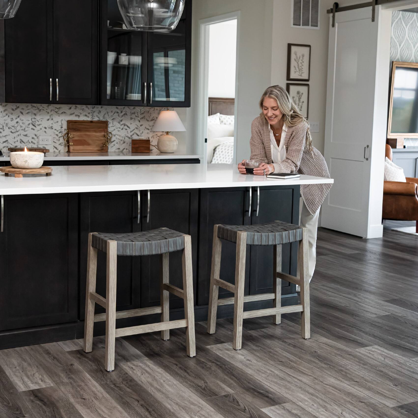 Alt View 6. Maven Lane - 26" Emerson Counter Stool In Weathered Grey Wood Finish With Vegan Leather - Weathered Grey.