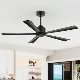 Breezary - 52'' Modern Indoor Ceiling Fan without Light, 5 ABS Blades, 6-Speed Reversible DC Motor, Remote Control, 5-Inch Downrod - Black