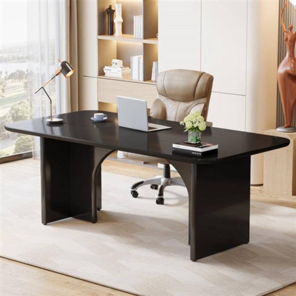 Angle. Hivvago - Modern Extra Large Executive Home Office Computer Desk in Black - Black.