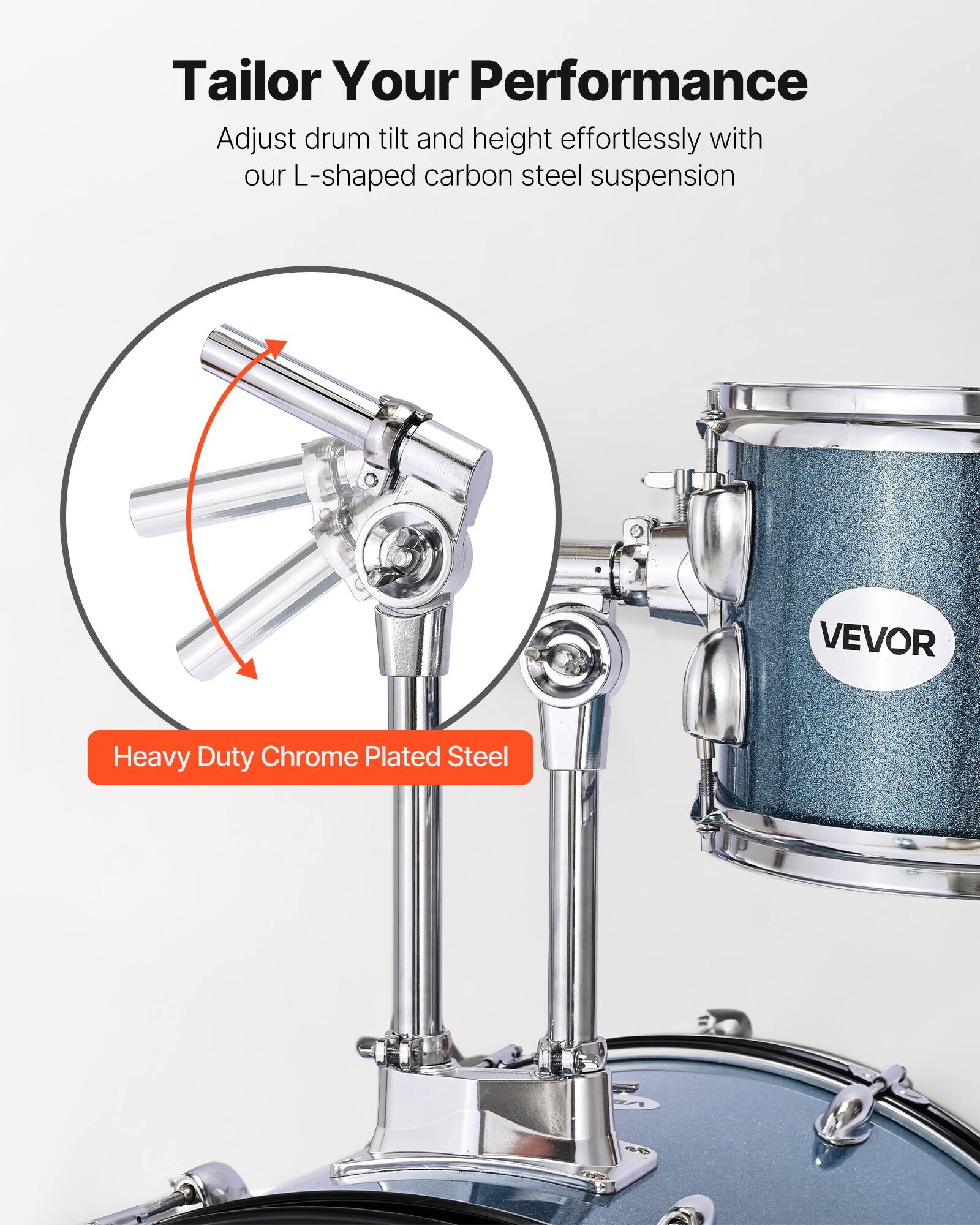 Tailor Your Performance

Adjust drum tilt and height effortlessly with our L-shaped carbon steel suspension

Heavy Duty Chrome Plated Steel