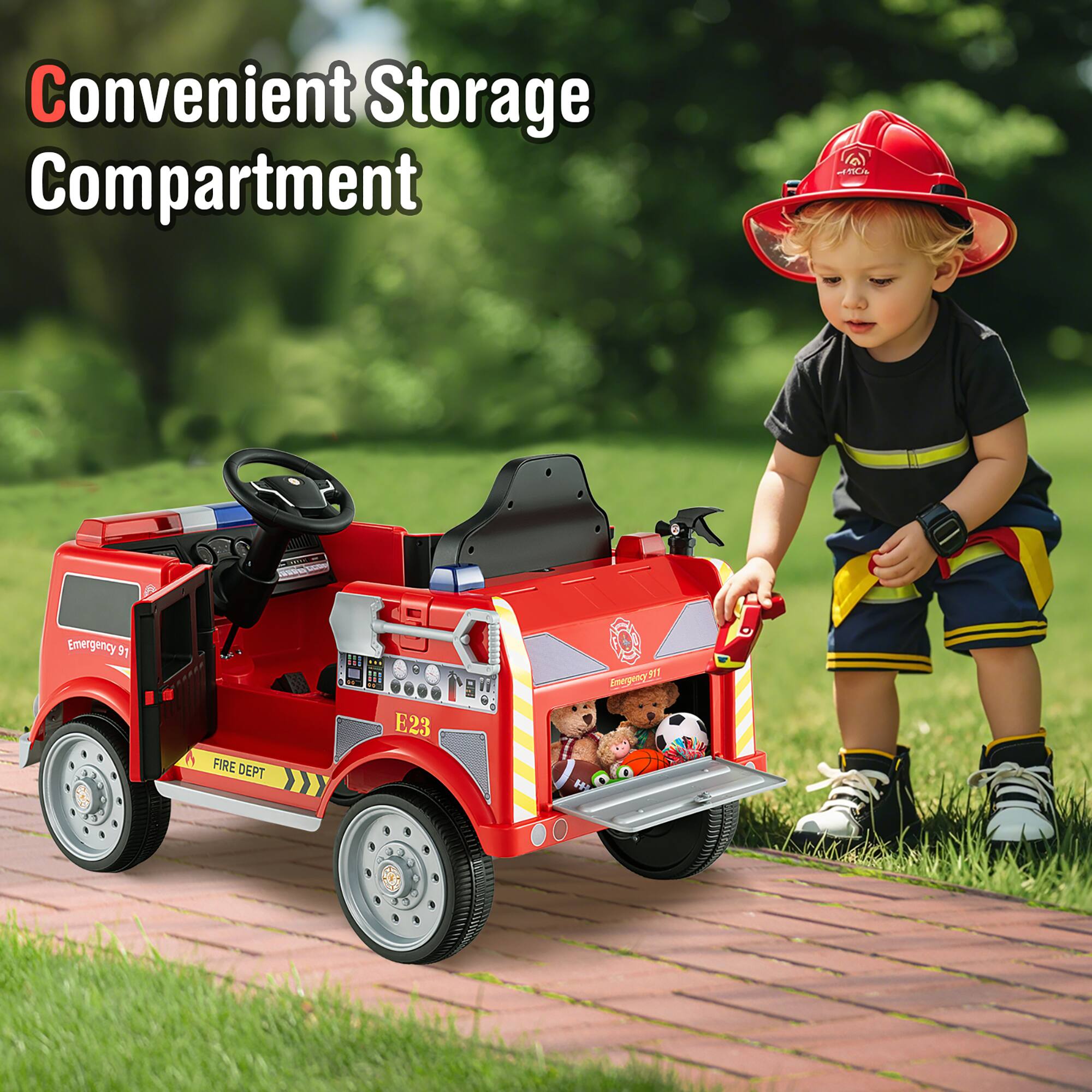 Convenient Storage Compartment

Emergency 911

FIRE DEPT

E23