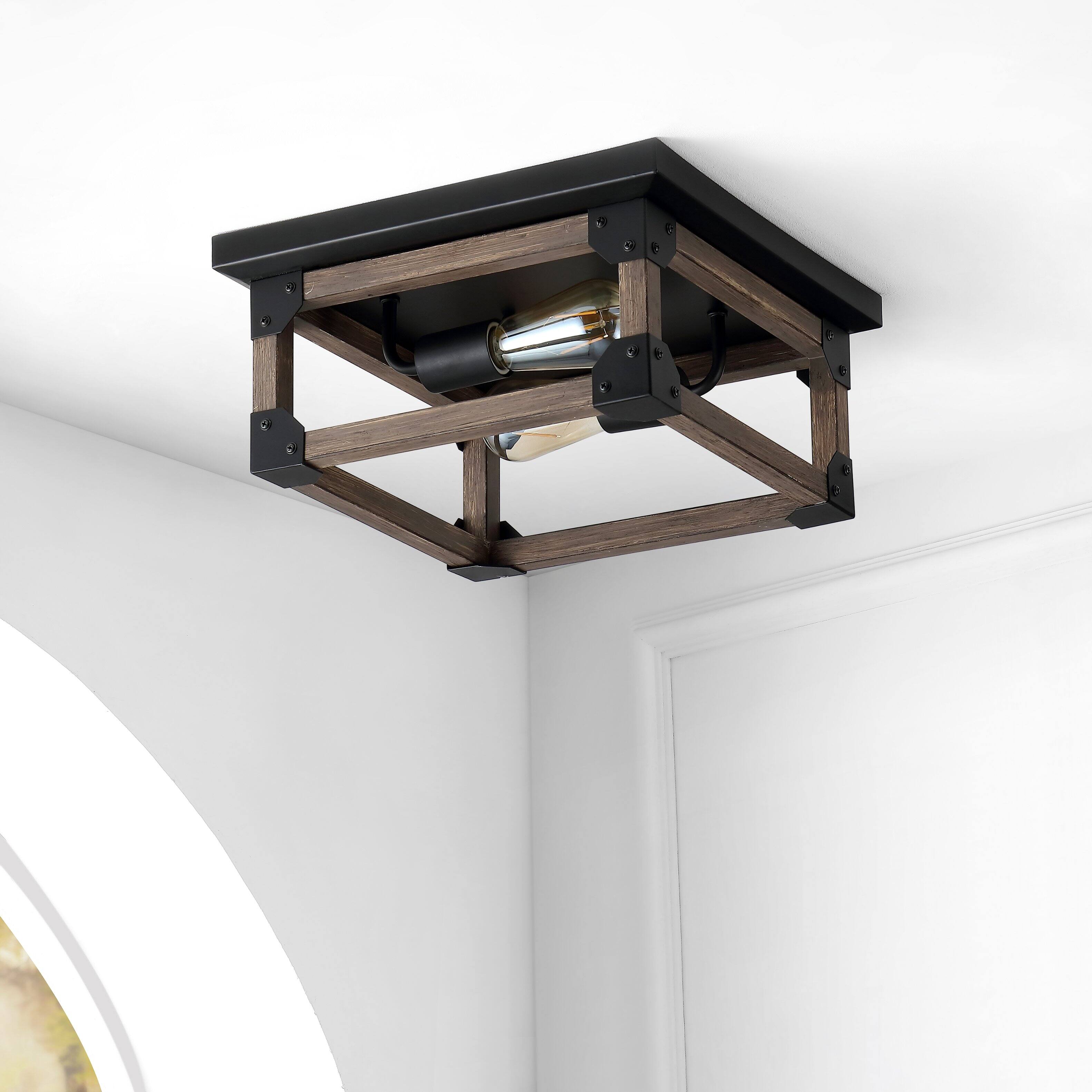 Alt View 4. Jonathan Y - Cheshire 13" 2-Light Iron Rustic Farmhouse LED Flush Mount, Brown/Black - Brown/Black.
