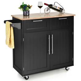Costway - Rolling Kitchen Cart Island Heavy Duty Storage Trolley Cabinet Utility - Black