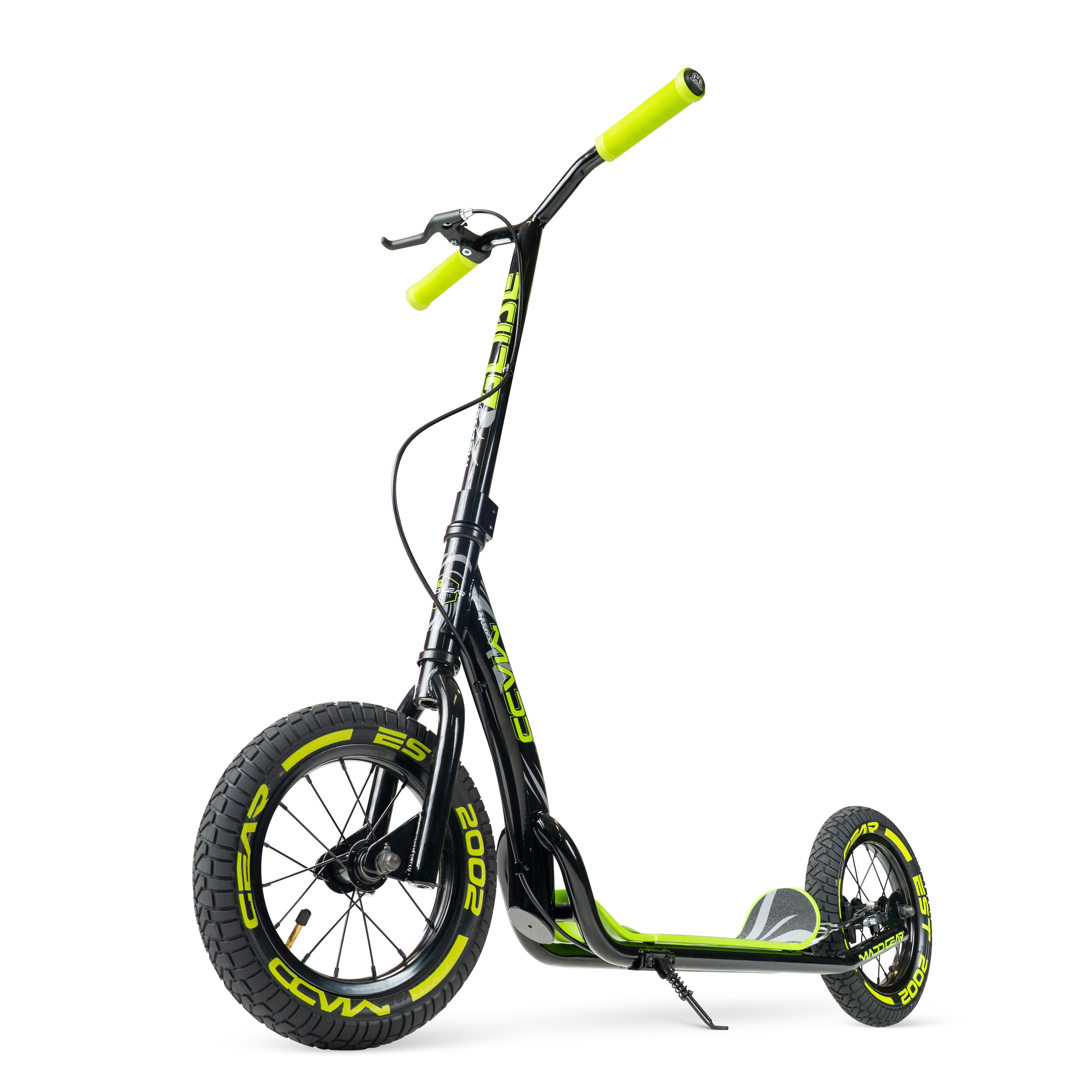 Large Kick Scooter for Adults & Teens – 12" Air Tires, 300lbs Capacity, Wide Deck, Handbrake – Madd Gear Metro Glide 300 - BLACK/GREEN