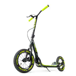 Large Kick Scooter for Adults & Teens – 12" Air Tires, 300lbs Capacity, Wide Deck, Handbrake – Madd Gear Metro Glide 300 - BLACK/GREEN