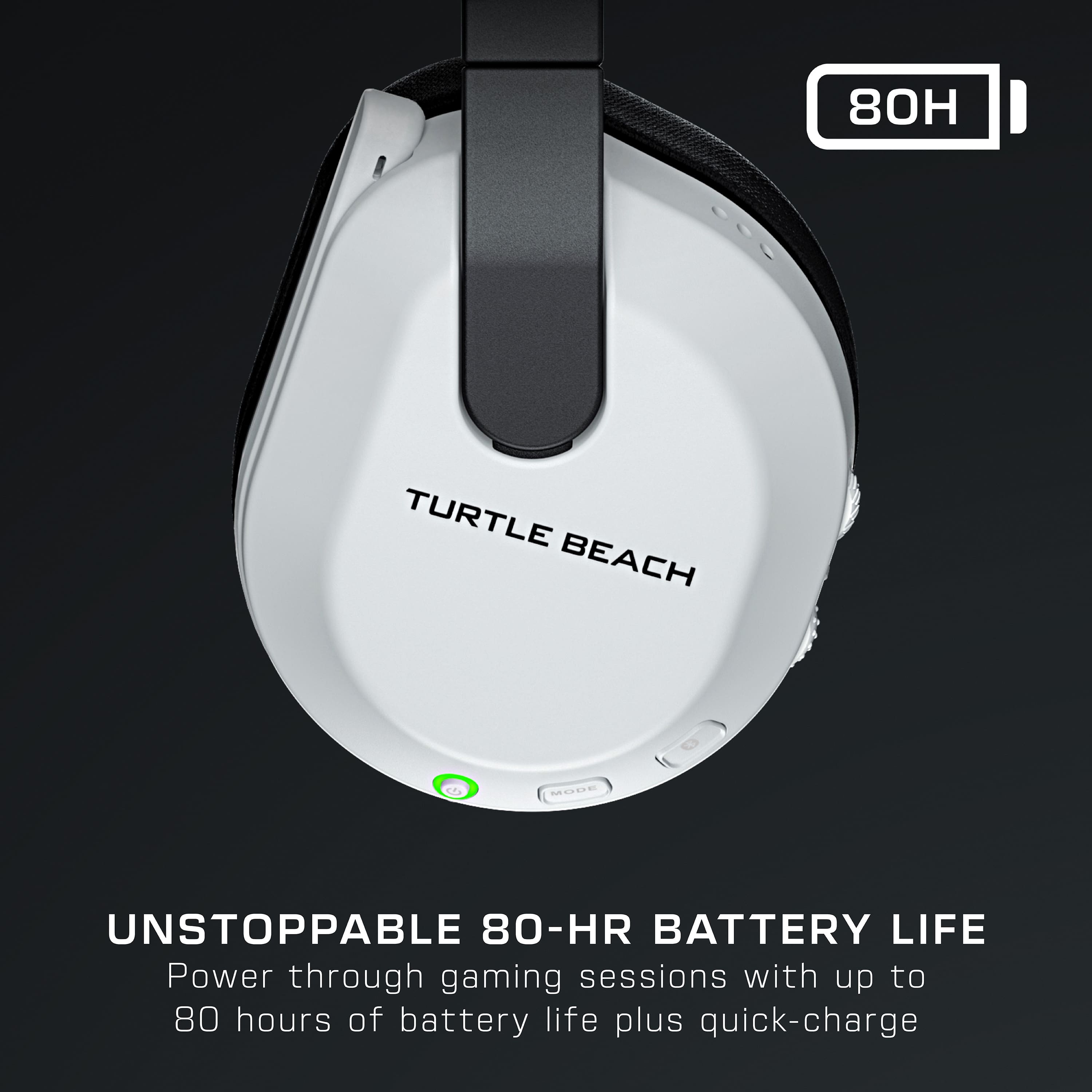 Turtle Beach 80H headphones offer an unstoppable 80-hour battery life, allowing users to enjoy gaming sessions for extended periods without worrying about running out of power. The headphones also feature quick-charge capabilities, ensuring that users can recharge their devices in a short amount of time.