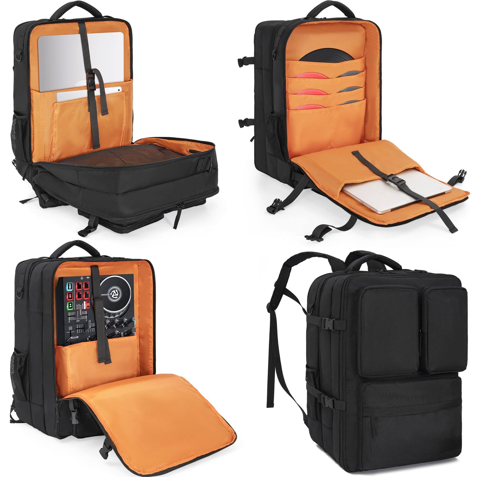 Back. Cozy Serene - Dj Mixer Travel Backpack 15"x9.8"x21.6" For Controller Multi pockets With Usb Port Two Equipments Laptop Vinyl Records - Default.