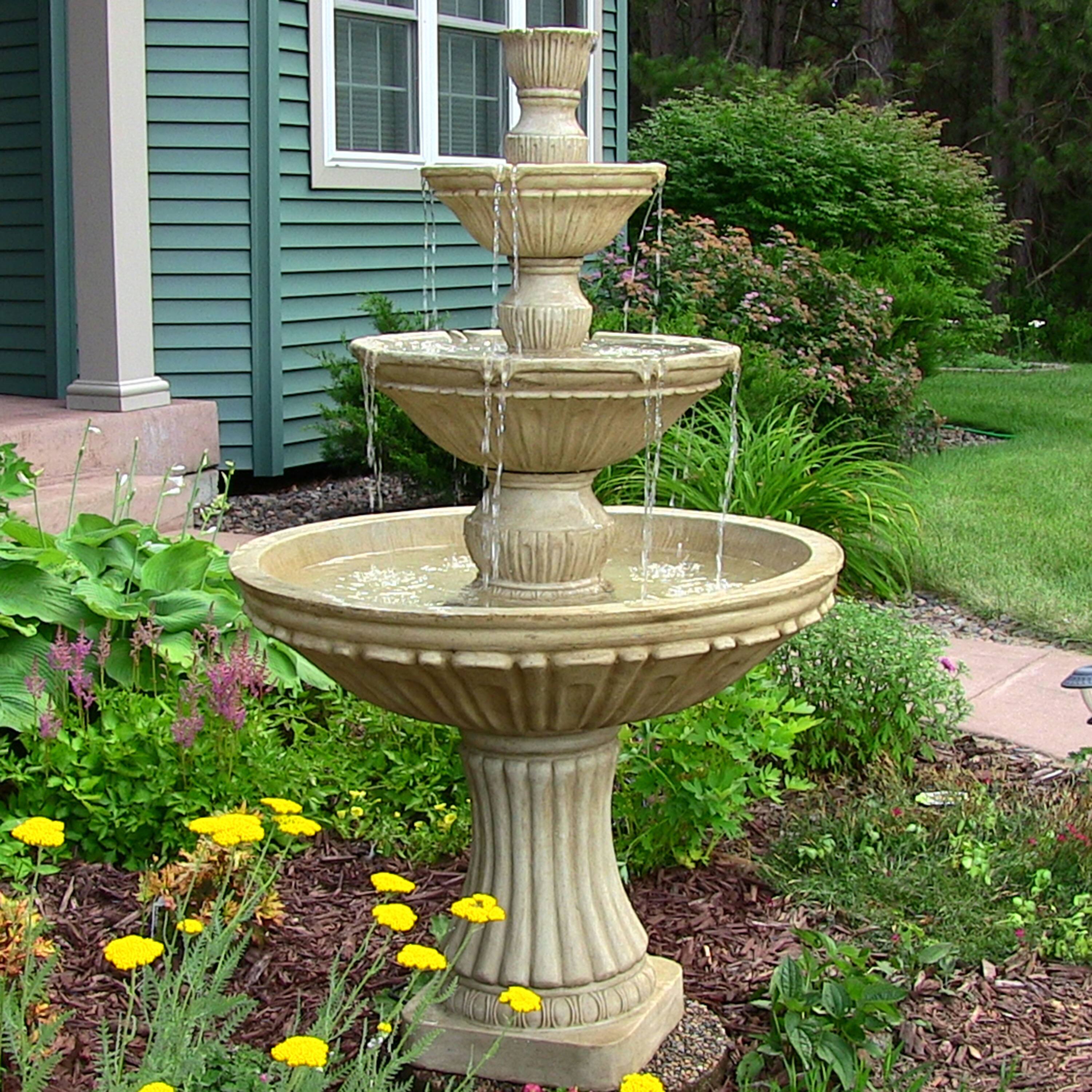 Alt View 3. Sunnydaze - Classic Designer Polystone Outdoor 3-Tier Fountain - Light Brown.