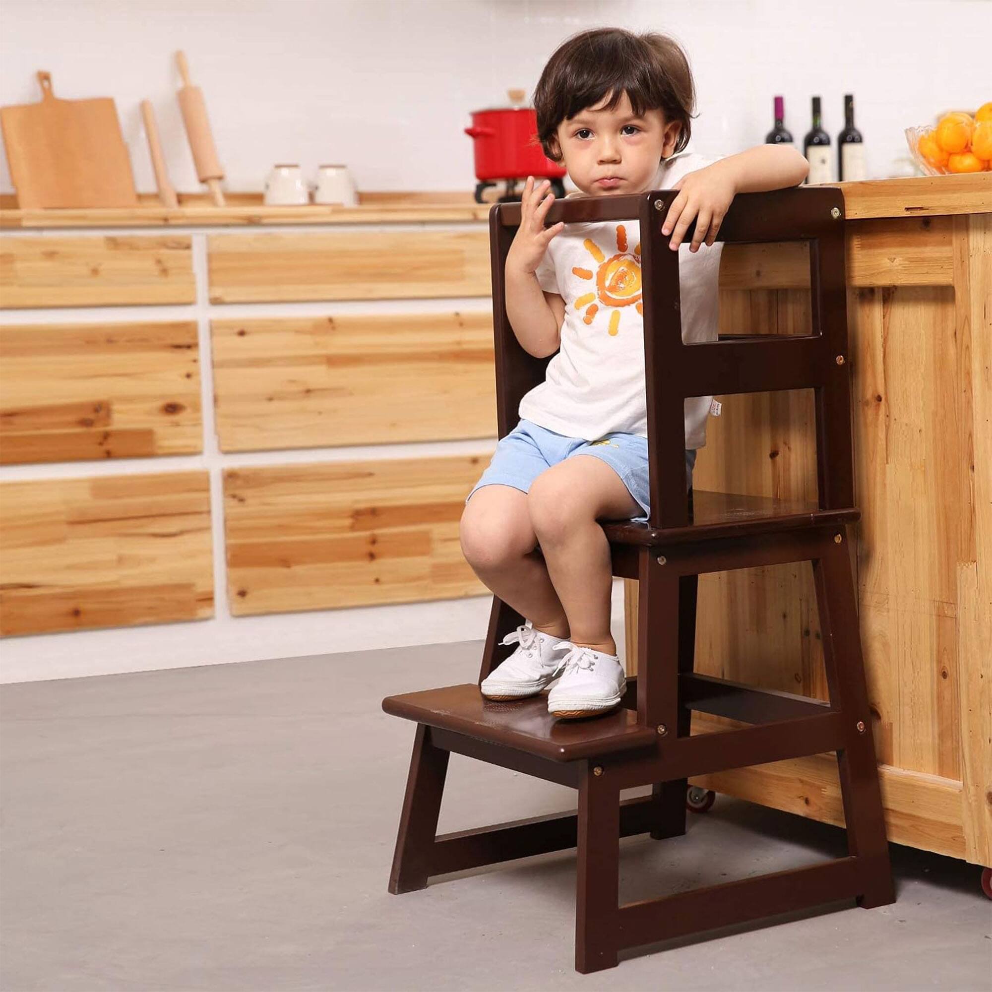 Alt View 2. SDADI - SDADI Kids Kitchen Step Stool Holds up to 150 Pounds with Safety Rail, Espresso - Espresso.