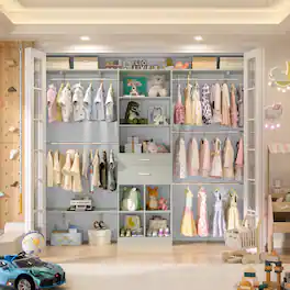 Aheaplus - 8FT Closet System, 96 inches Closet Organizer System with Drawers and Shelves for Walk-in Closet, Built in - Cyan