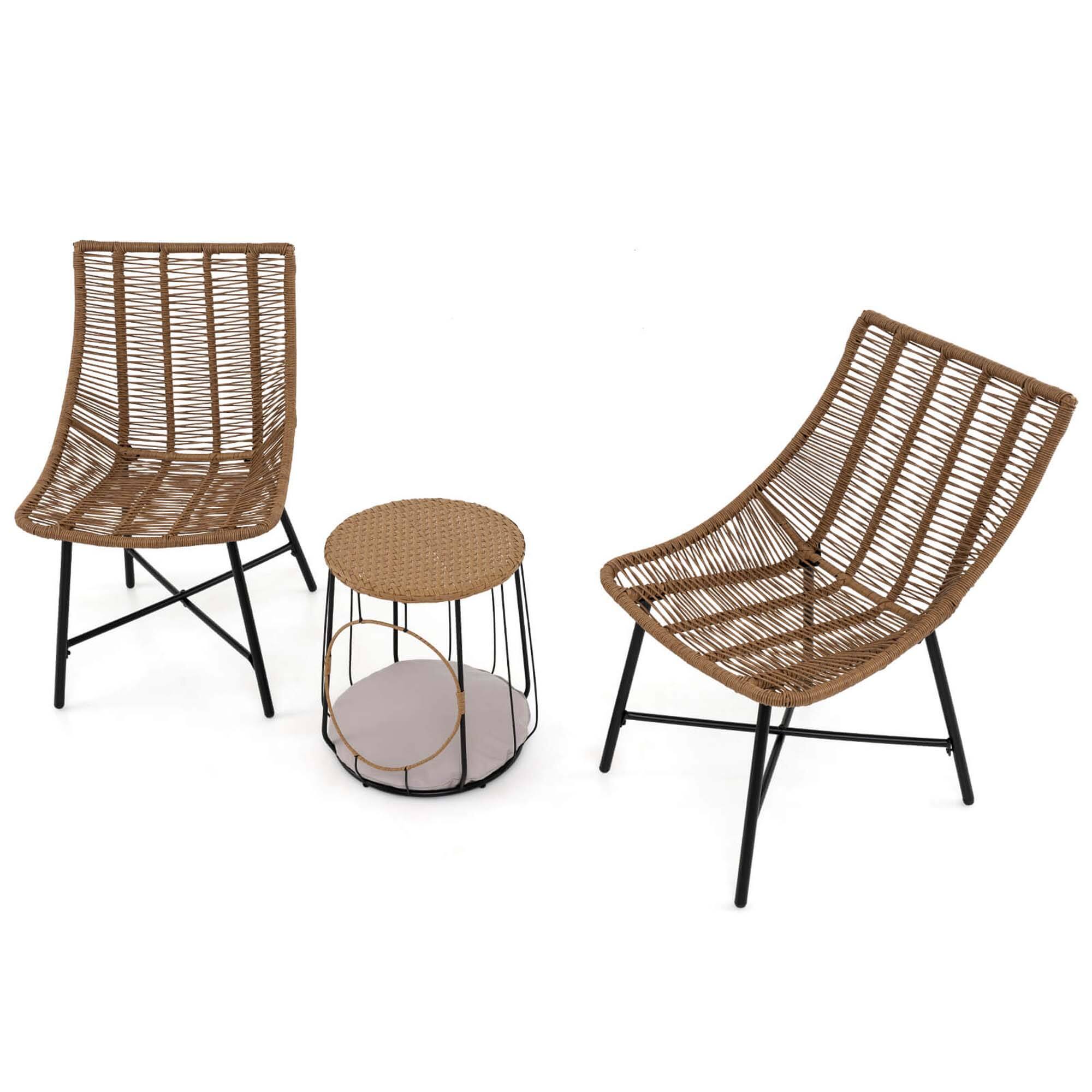 Alt View 9. Costway - Costway 3 PCS Outdoor Furniture Set with Pet House & Heavy Duty Metal Frame - Brown.