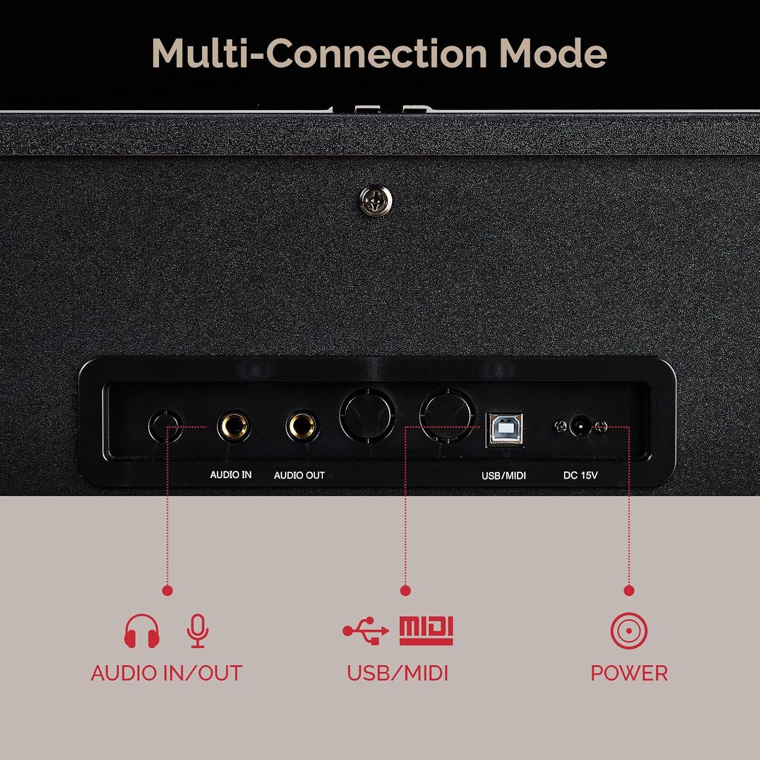 Multi-Connection Mode

AUDIO IN
AUDIO OUT
USB/MIDI
DC 15V

AUDIO IN/OUT
USB/MIDI
POWER