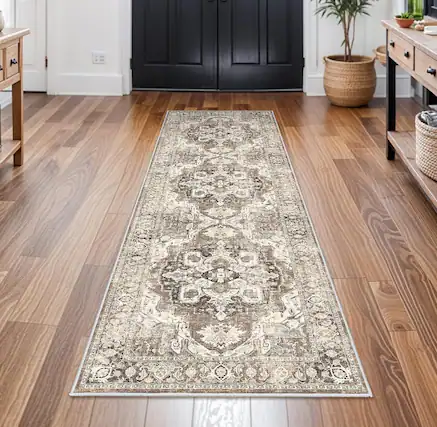 Front. FINEAK - Washable Non-Slip Hallway Runner Rug-Soft & Durable 2x6 - Beige.