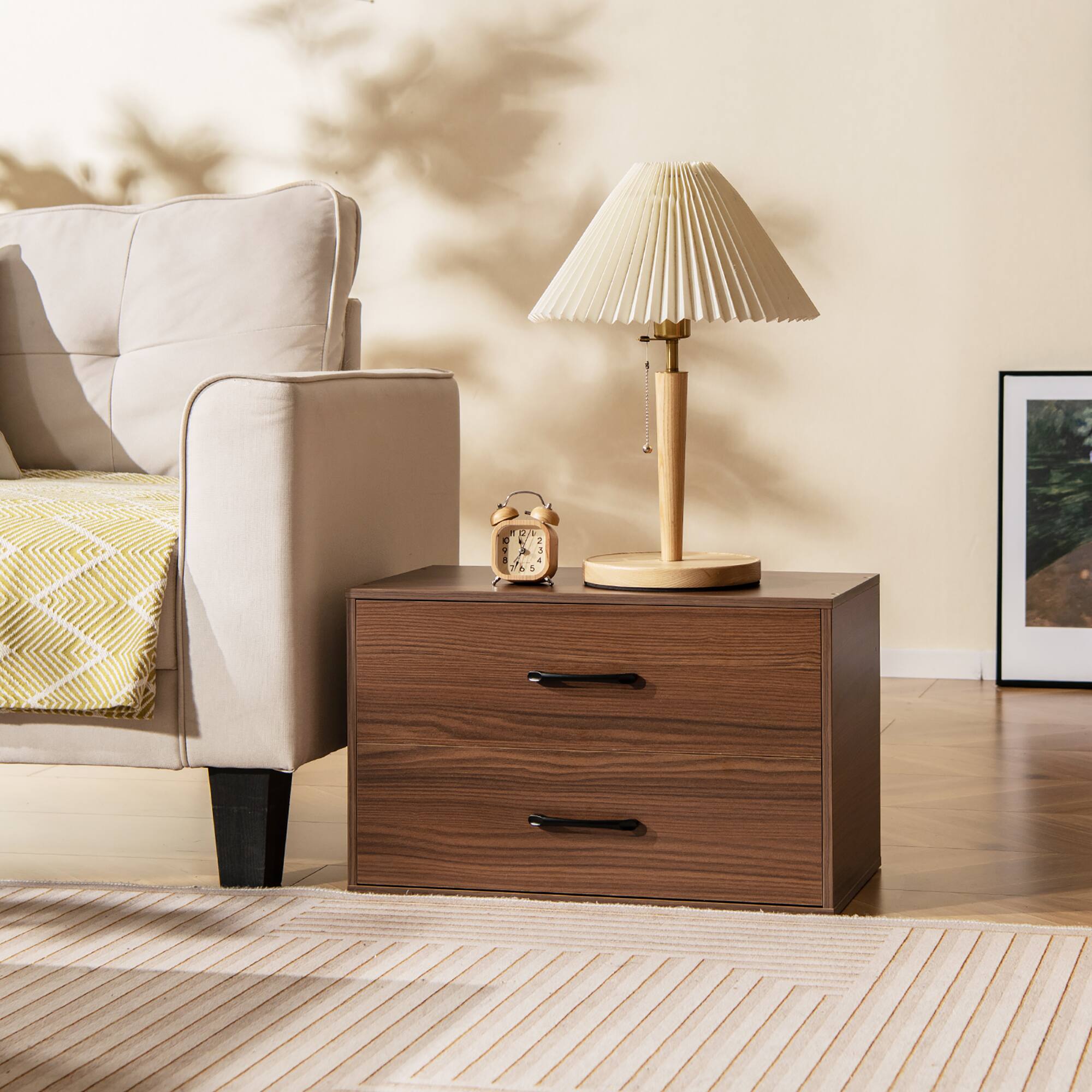 Alt View 3. Gymax - Gymax Stackable 2-Drawer Dresser Multi-Purpose Wooden Storage Cube Dresser Walnut - Walnut.