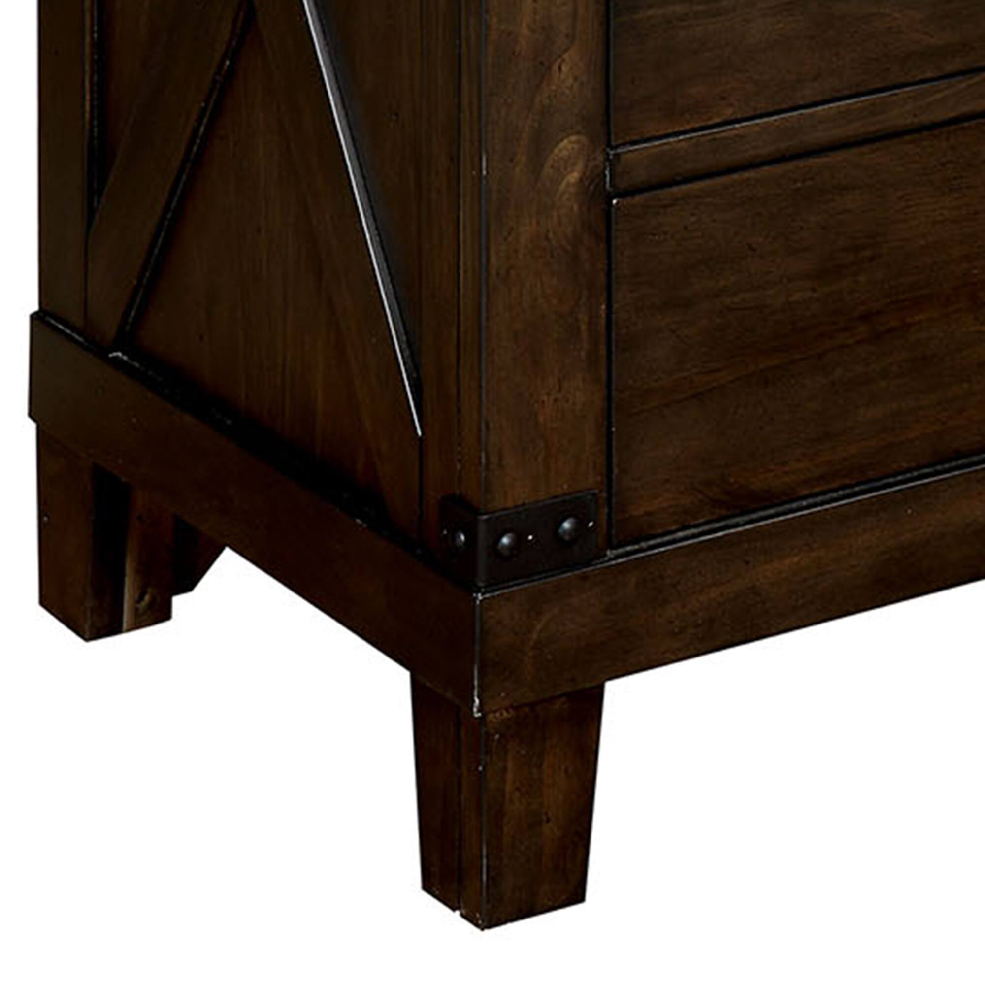 Alt View 2. Manhattan Lane - Three Drawer Nightstand with Metal Handle And Crossed Planked Side Panels - Brown.