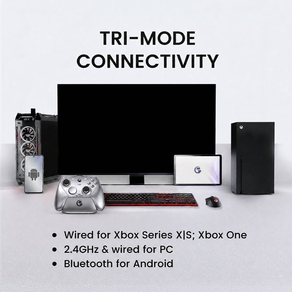 TRI-MODE CONNECTIVITY

- Wired for Xbox Series X/S; Xbox One
- 2.4GHz & wired for PC
- Bluetooth for Android