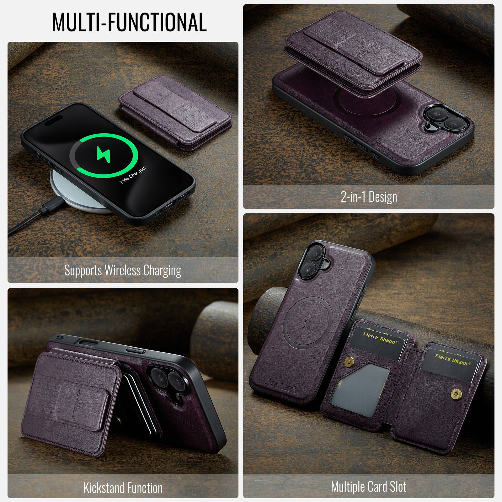 MULTI-FUNCTIONAL

- Charged 75%
- 2-in-1 Design
- Supports Wireless Charging
- Kickstand Function
- Multiple Card Slot