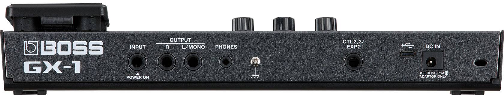 BOSS GX-1

INPUT
OUTPUT R L/MONO PHONES
CTL2,3/ EXP2
DC IN USE BOSS PSA ADAPTOR ONLY