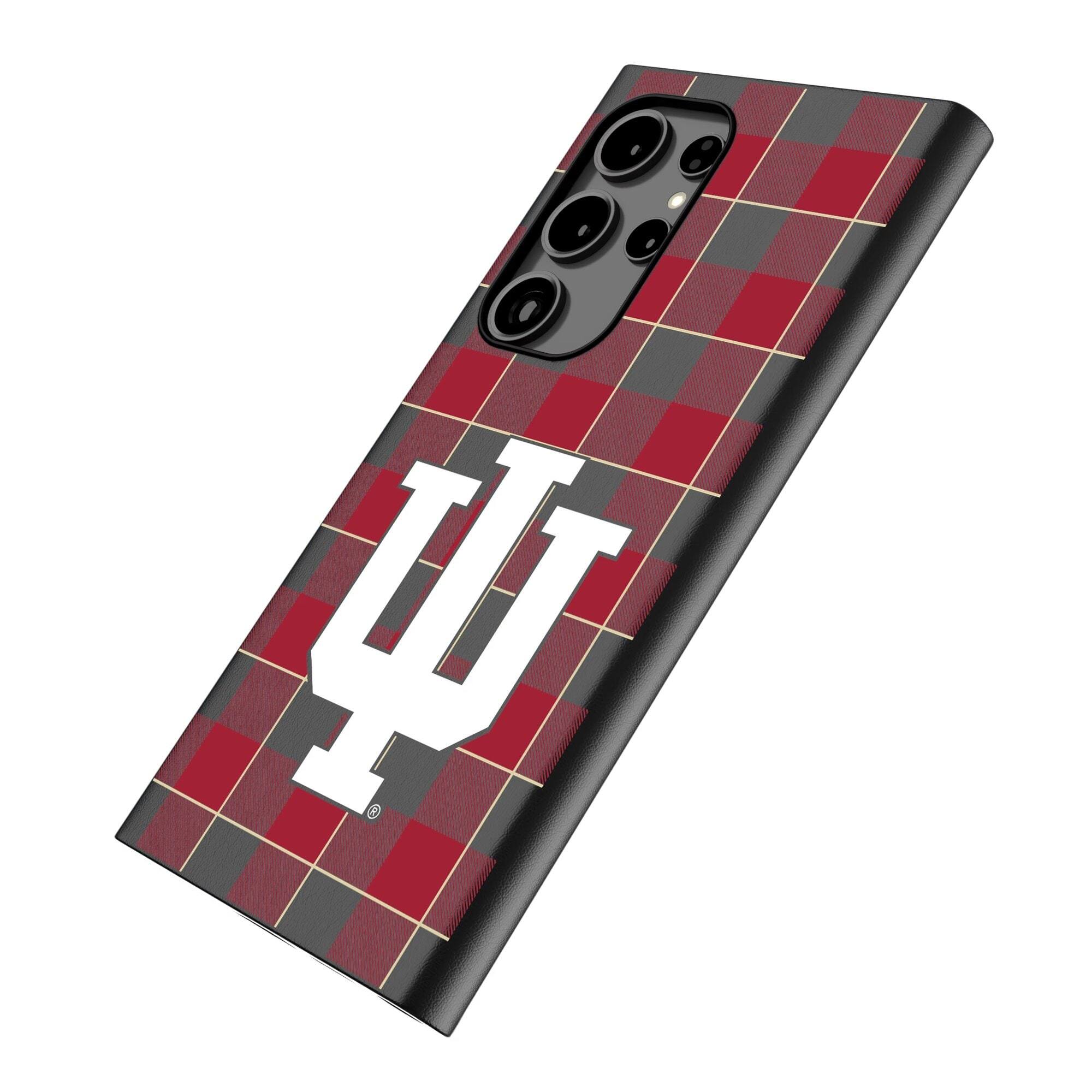 Alt View 1. Keyscaper - Indiana Hoosiers Plaid Galaxy Magnetic Bump Case - S25 - Black.