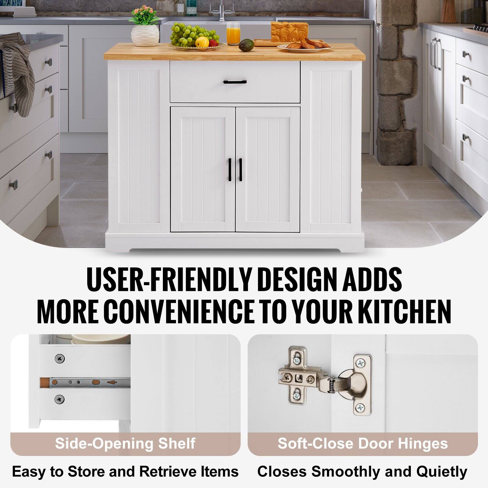 USER-FRIENDLY DESIGN ADDS MORE CONVENIENCE TO YOUR KITCHEN

Side-Opening Shelf
Easy to Store and Retrieve Items

Soft-Close Door Hinges
Closes Smoothly and Quietly