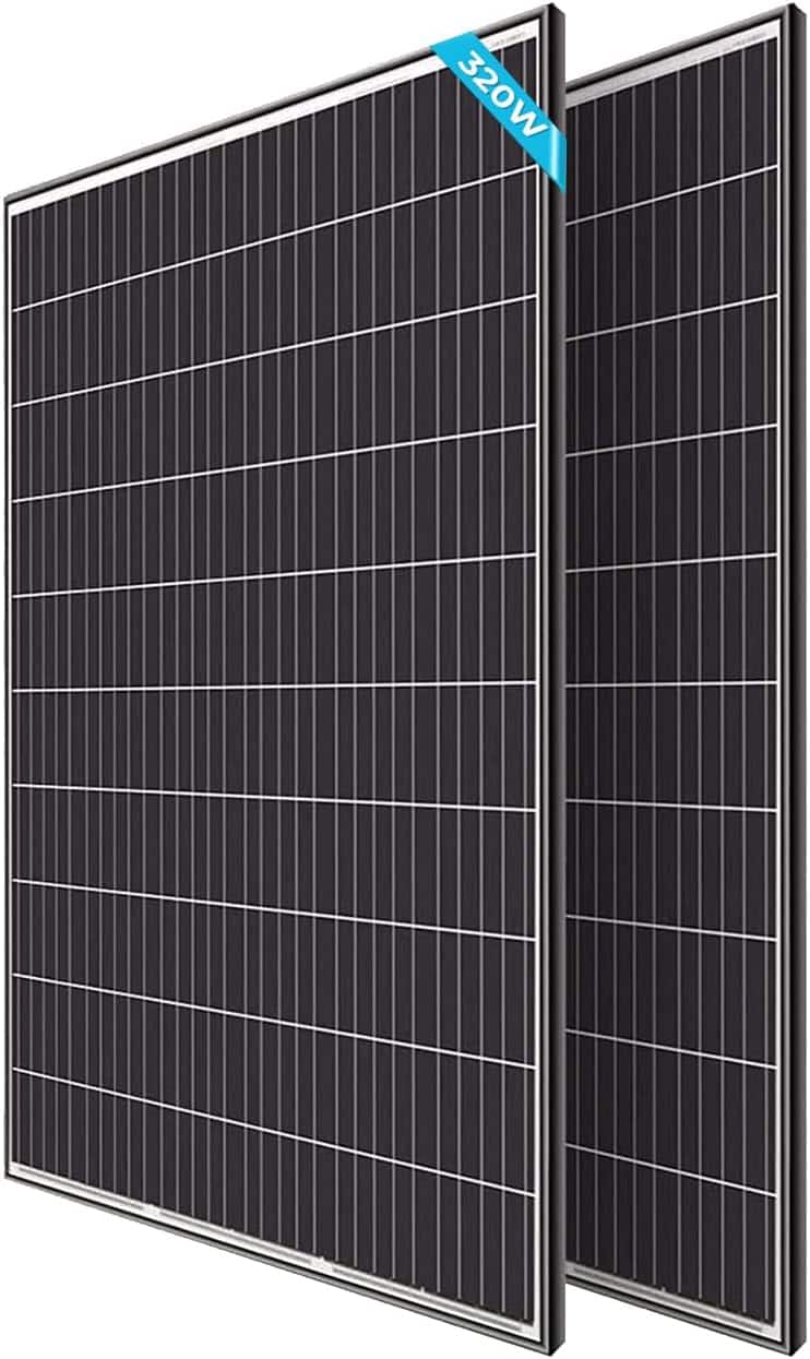 Renogy - 2pcs 320W Solar Panels 24V Monocrystalline On/Off Grid 640W for RV Farm Home Rooftop Residential Commercial House - Black