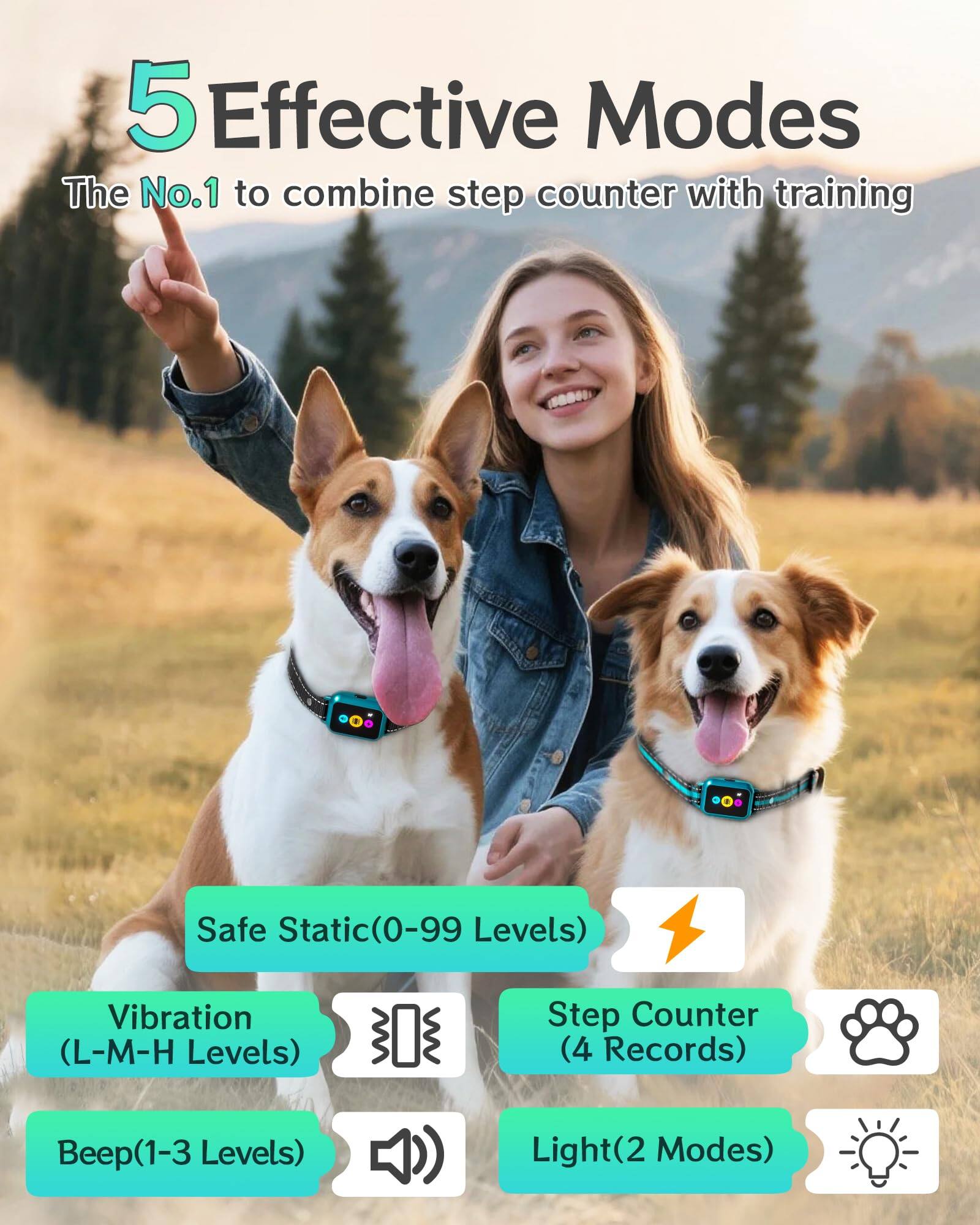 5 Effective Modes  
The No.1 to combine step counter with training  

- Safe Static (0-99 Levels)  
- Vibration (L-M-H Levels)  
- Step Counter (4 Records)  
- Beep (1-3 Levels)  
- Light (2 Modes)