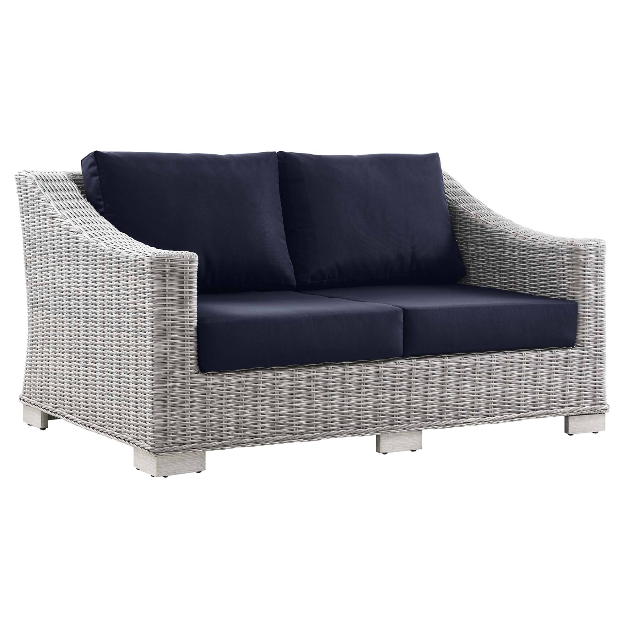 Angle. Modway - Conway Outdoor Patio Wicker Rattan Loveseat by Modway - Light Gray Navy.