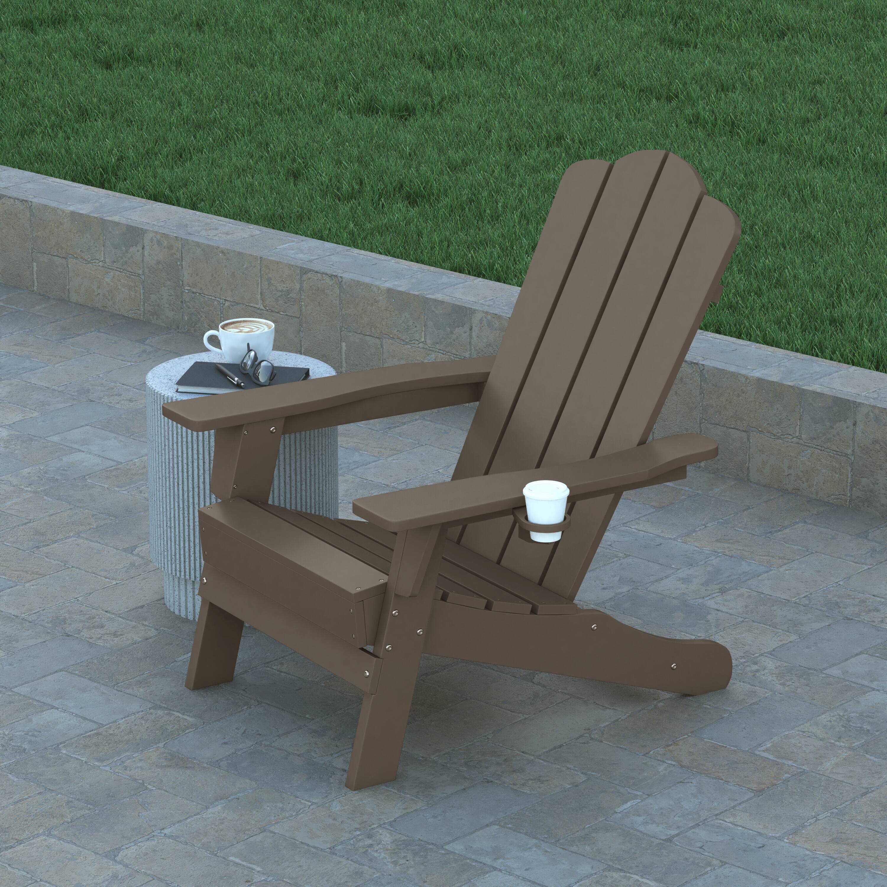 Alt View 4. Emma + Oliver - Tiverton Set of 2 Adirondack Chairs with Cup Holders, Weather Resistant HDPE Adirondack Chairs - Brown.