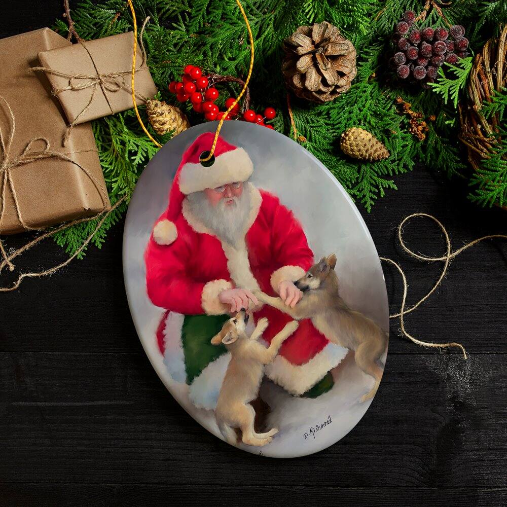 Back. OrnamentallyYou - Santas Wolf Pups Charming Winter Christmas Ornament - Multi-colored.