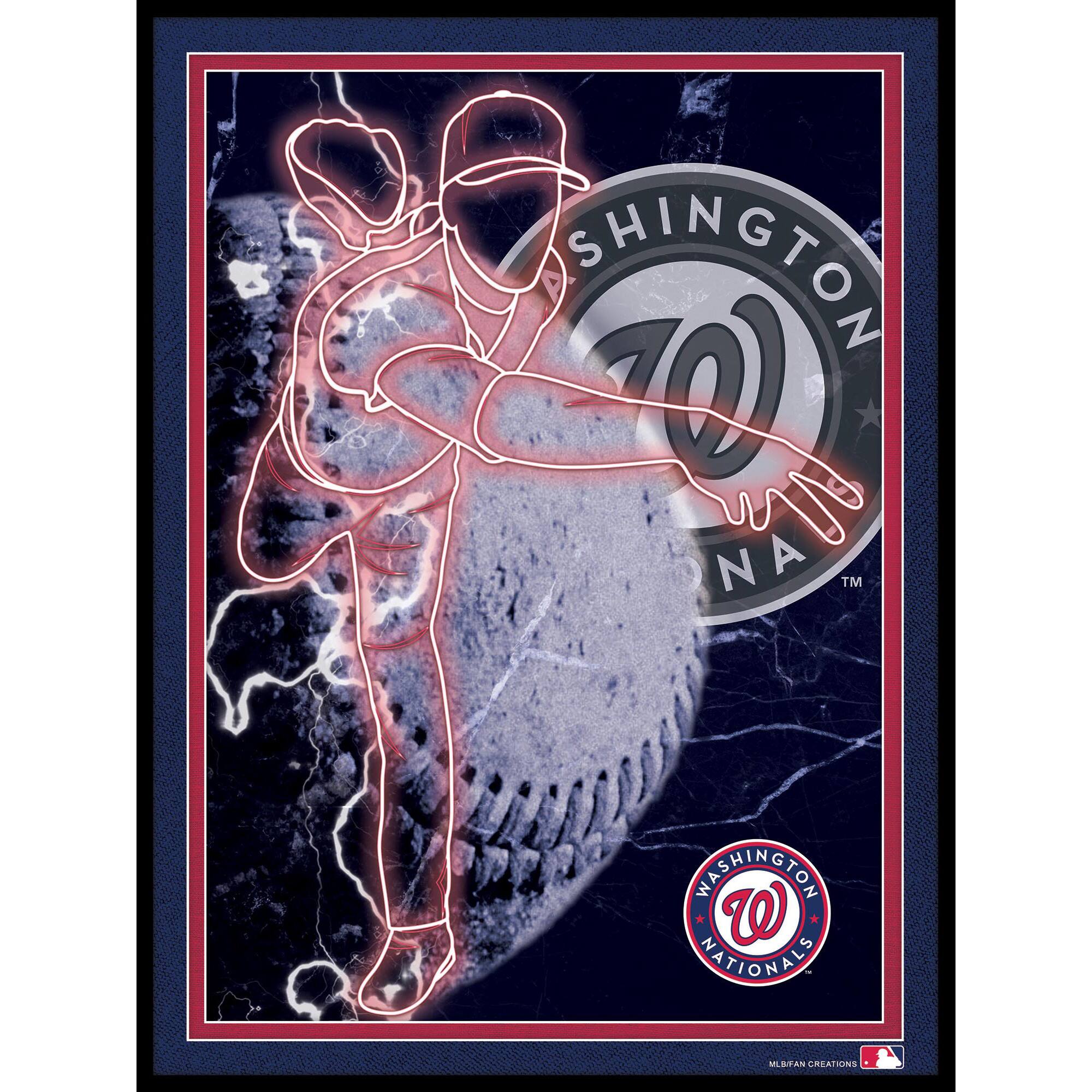 Black Washington Nationals 12'' x 16'' Framed Neon Player Print