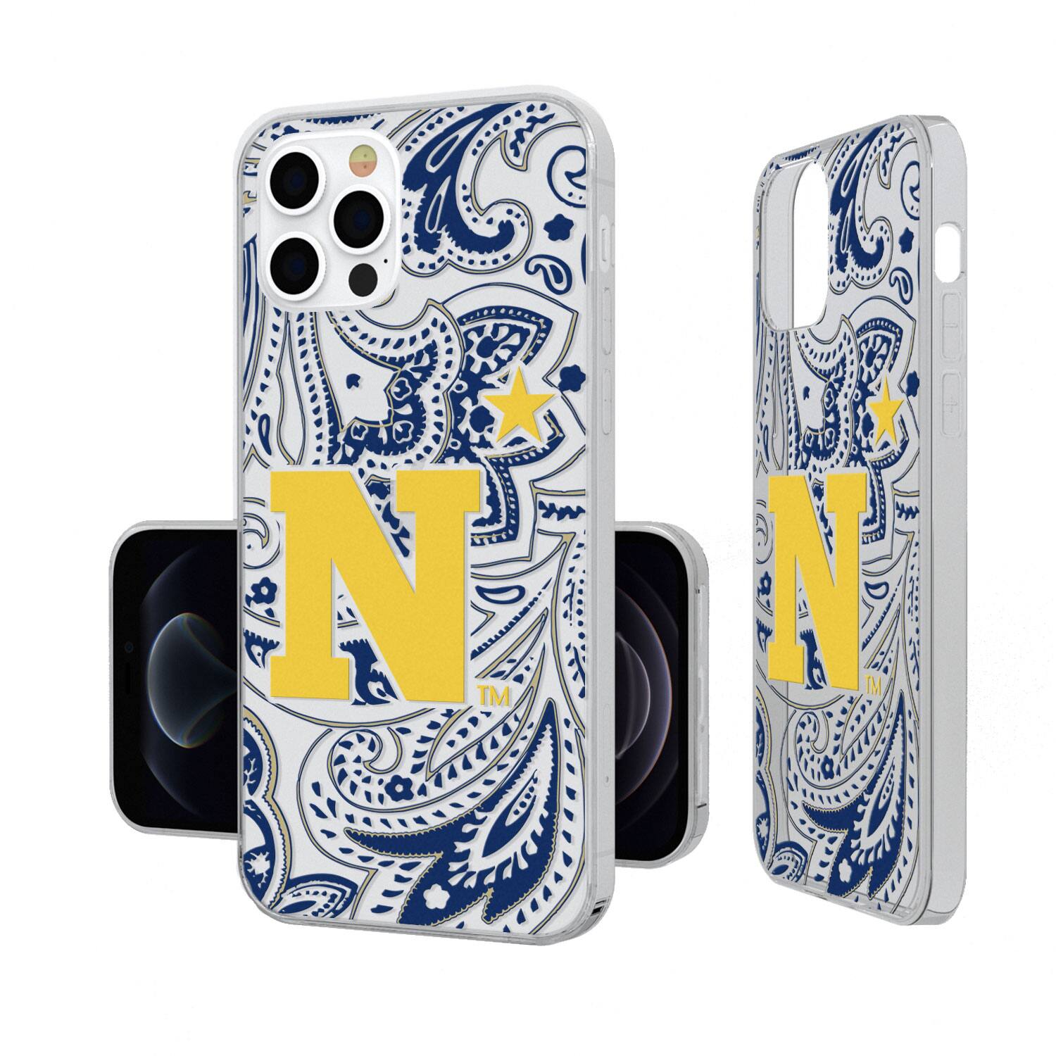 Alt View 2. Keyscaper - Navy Midshipmen iPhone Paisley Design Clear Case - 15 Pro Max - Multicolor.