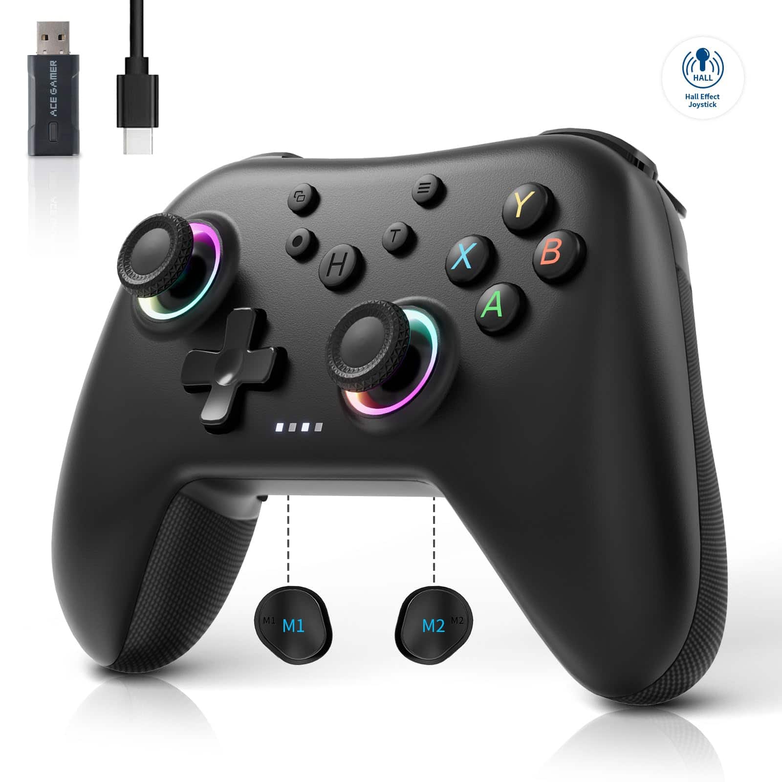 Dazzling Pops - aurora generation controller for windows pc android switch ios steam deck hall joysticks and rgb light - Black