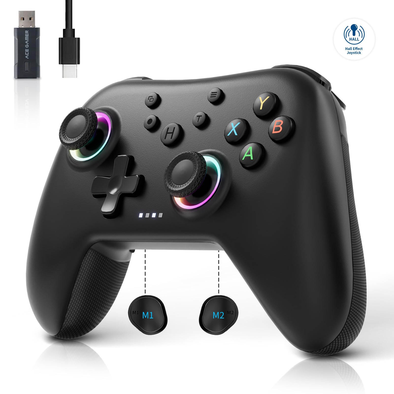 GAMER ACE HALL Hall Effect Joystick

Buttons:
- H
- T
- X
- Y
- B
- A

Shoulder Buttons:
- M1
- M2

Features:
- Hall Effect Joystick

USB Cable Included