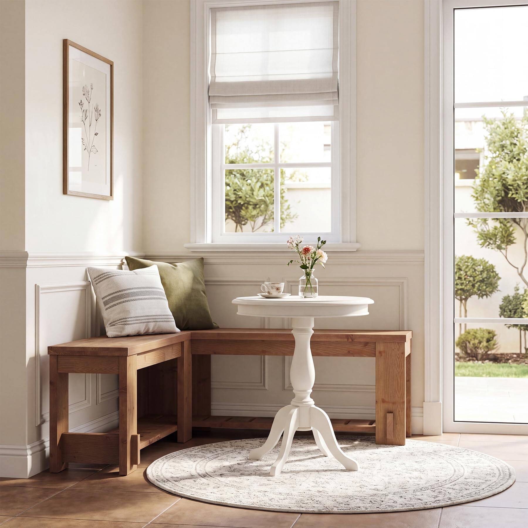 Alt View 2. Tribesigns - LITTLE TREE L-Shaped Corner Shoe Bench, Wooden Entryway Bench with Storage - Brown.