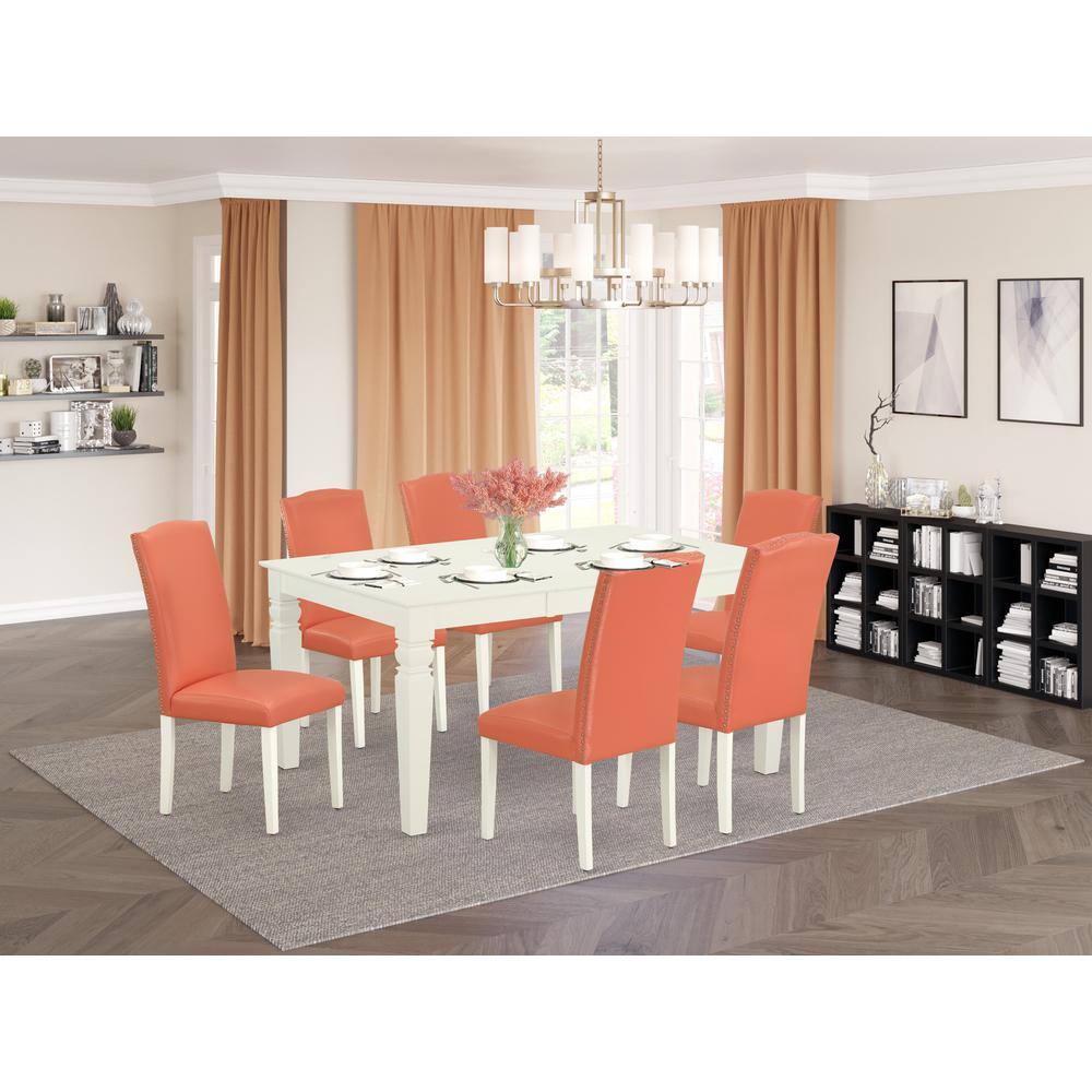 Back. East West Furniture - Dining Room Set Linen White - Brown.