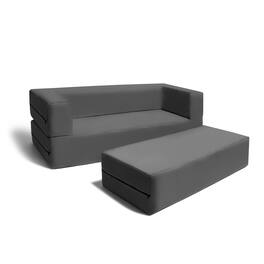 Jaxx - Zipline Kids Sofa & Large Ottoman, 3 in 1 Fold Out Sofa, Big Kids Edition - Charcoal