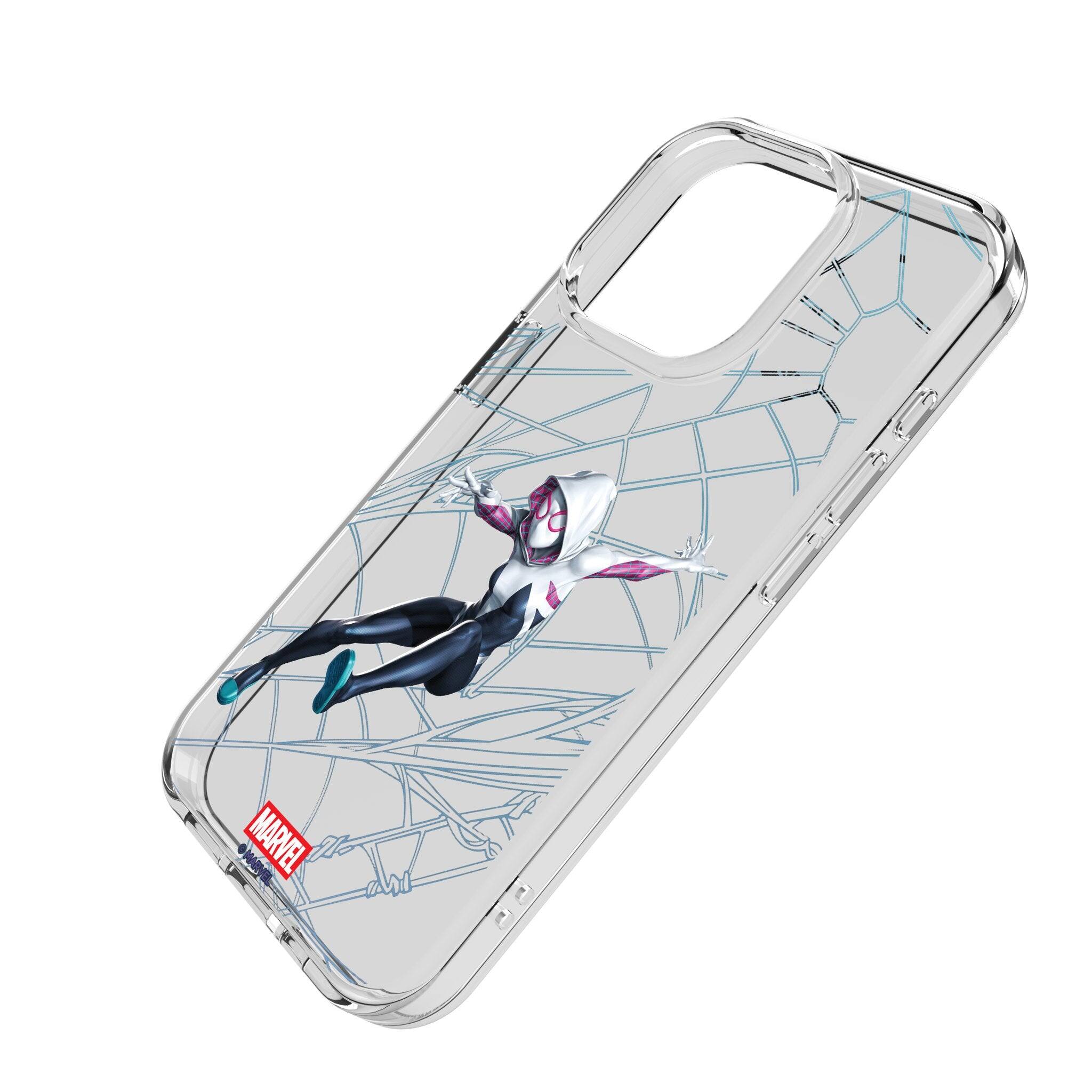 Angle. Keyscaper - Marvel MechLine Clear Phone Case - Apple iPhone 15 Pro Max - Spider-Gwen.