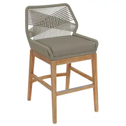 Front. Outdoor Escape - Teak, Rope Outdoor Counter Stool, Weather-Resistant Material, Patio Use - Gray.