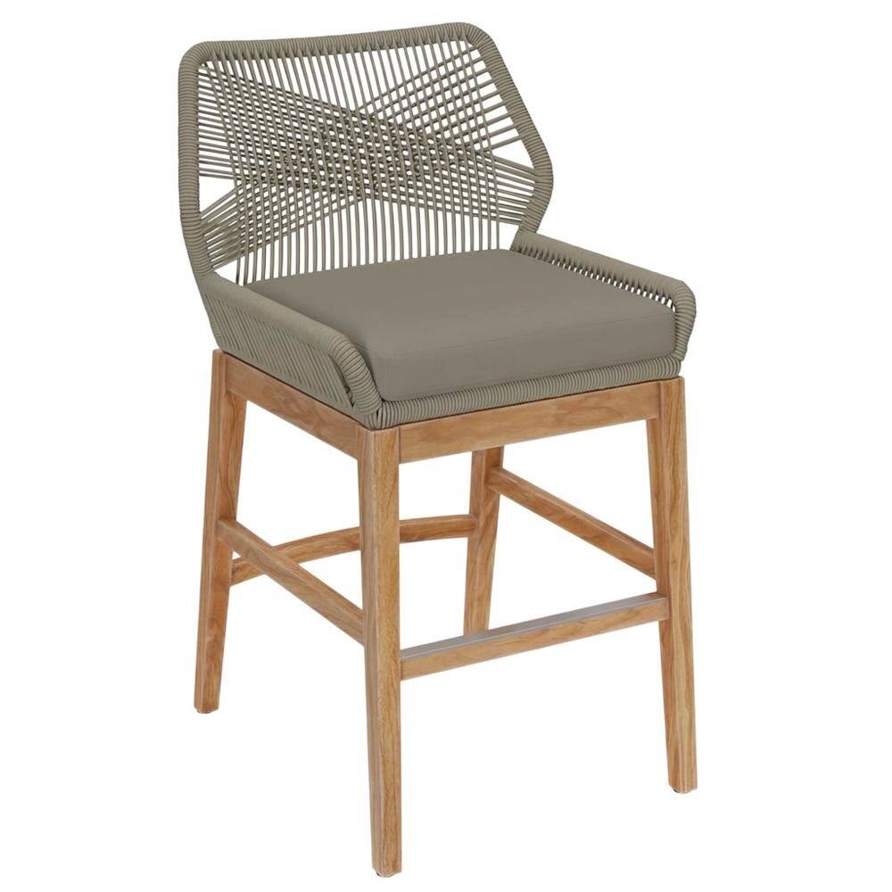 Front. Outdoor Escape - Teak, Rope Outdoor Counter Stool, Weather-Resistant Material, Patio Use - Gray.