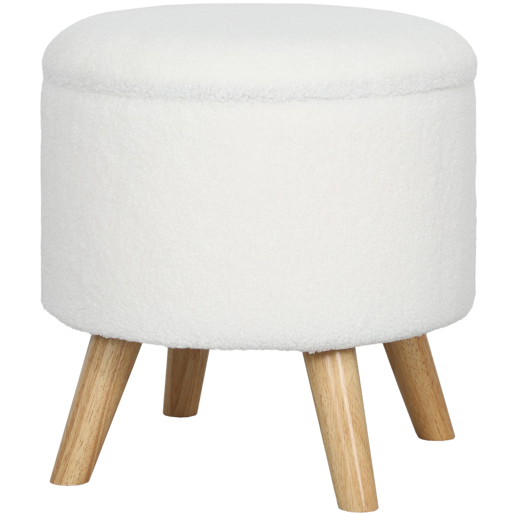 Homcom - Round Storage Ottoman, Linen Fabric Foot Stool with Removable Top, Small Foot Rest with Hidden Space for Living Room - White